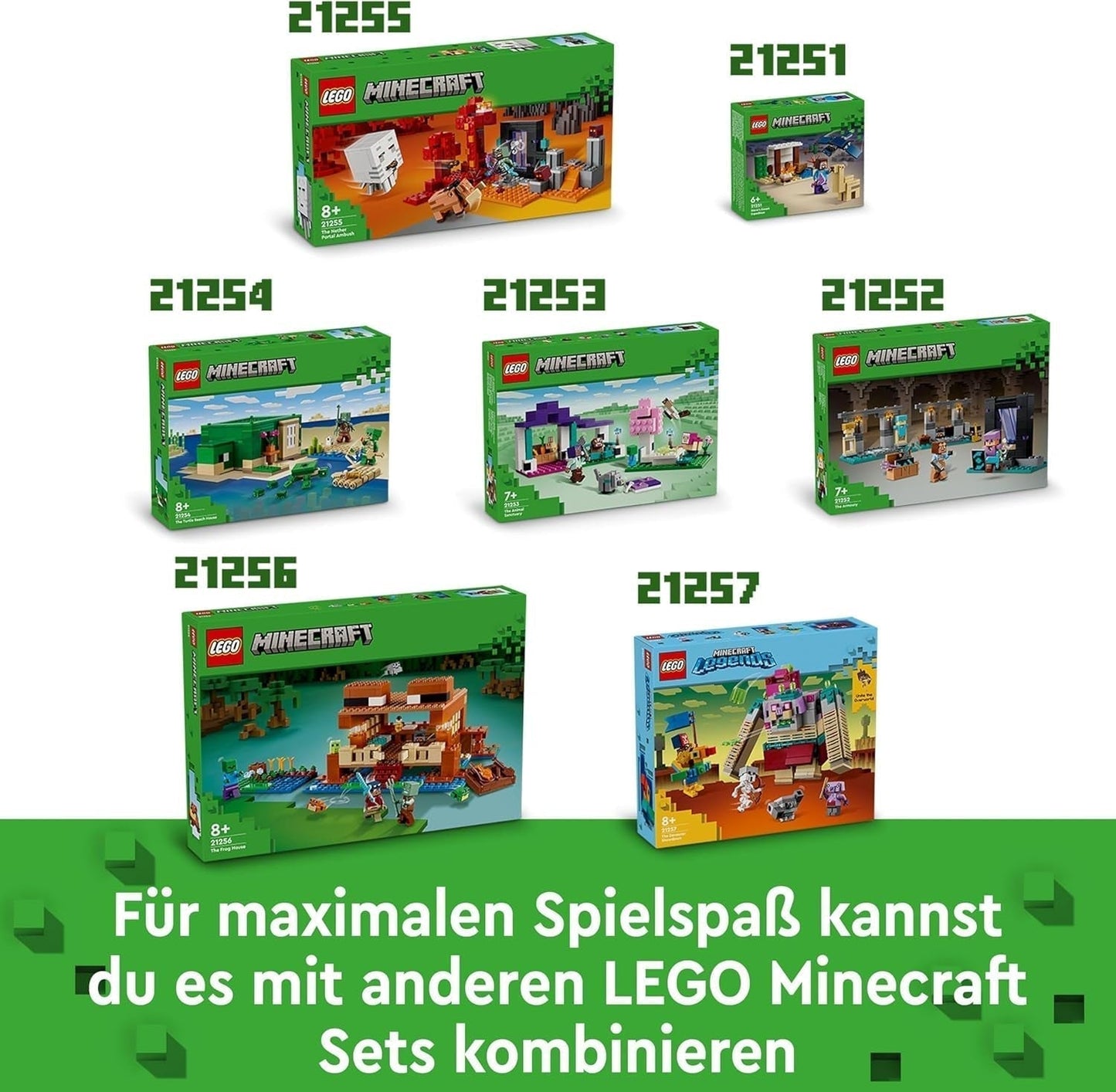 LEGO Minecraft La casa della rana, casa giocattolo con personaggi tra cui zombie, melma e uomo che sta annegando, più accessori come barca giocattolo e banco da lavoro, regalo per ragazzi e ragazze a partire da 8 anni 21256 Set da costruzione Besuche den LEGO-Store