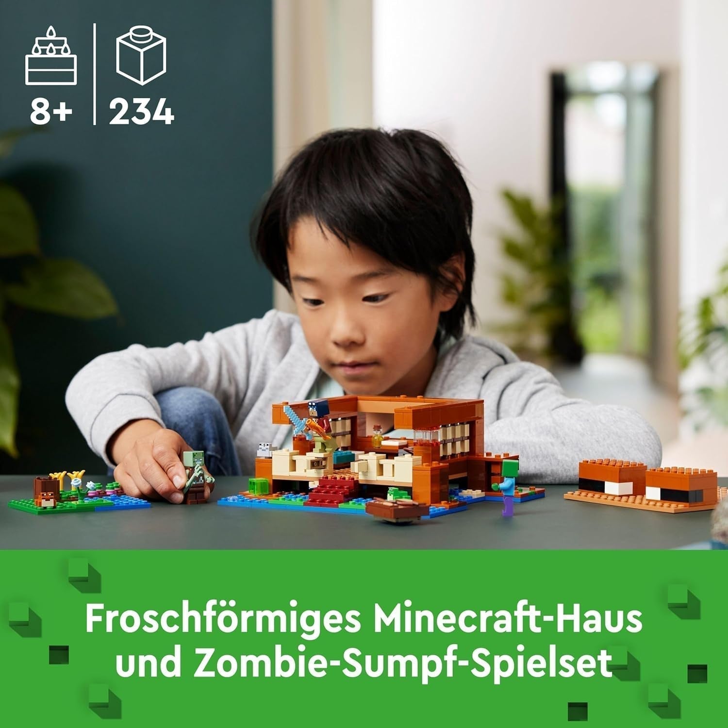 LEGO Minecraft La casa della rana, casa giocattolo con personaggi tra cui zombie, melma e uomo che sta annegando, più accessori come barca giocattolo e banco da lavoro, regalo per ragazzi e ragazze a partire da 8 anni 21256 Set da costruzione Besuche den LEGO-Store