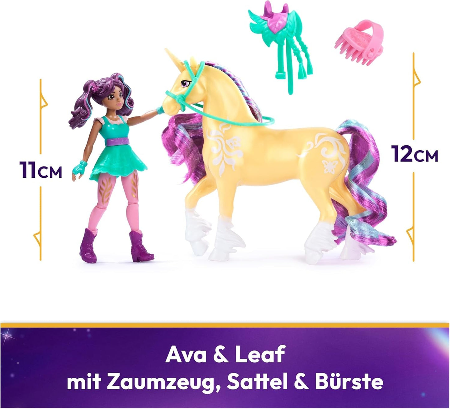 Unicorn Academy AVA e Unicorn Leaf Set - Personaggi originali alti circa 12 cm della popolare serie Netflix Con due accessori e spazzole per capelli Per giochi di ruolo fantasiosi, per bambini dai 4 anni in su Action figures Naty Shop