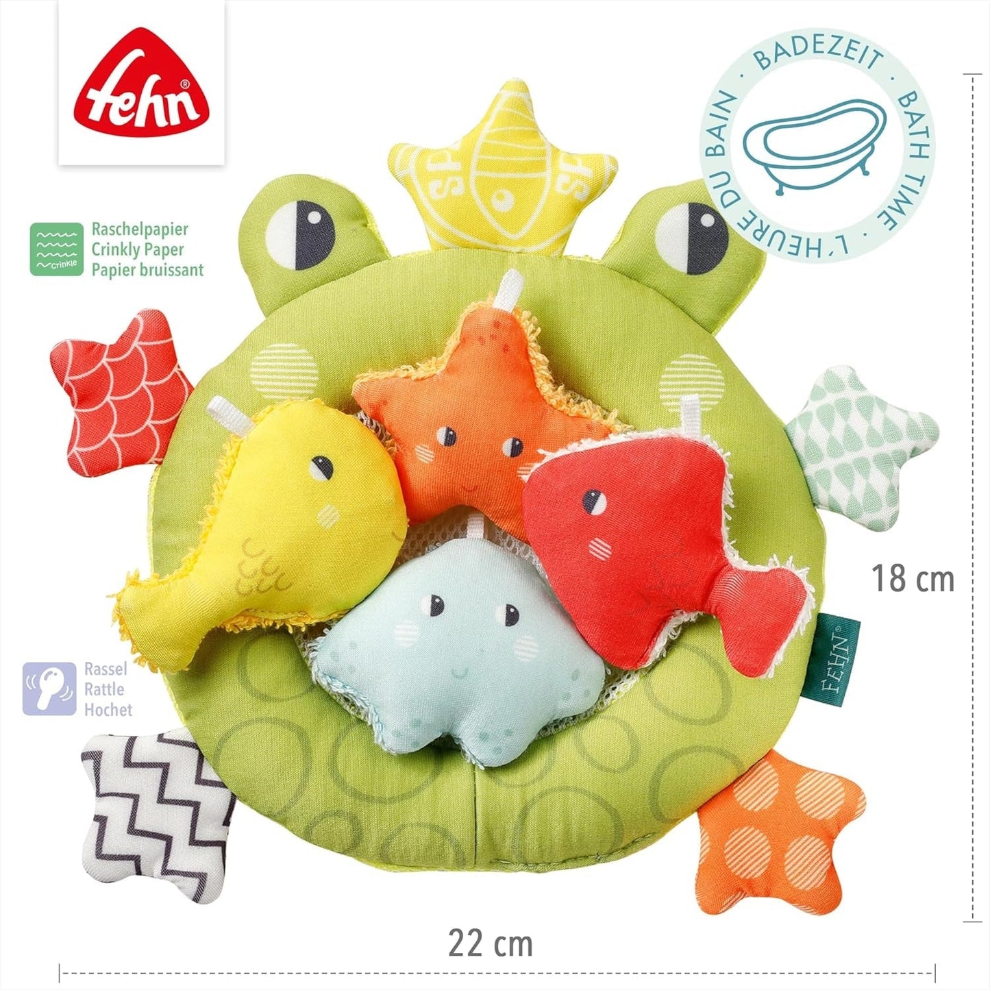 Rete da bagno a forma di rana Fehn - Giocattolo da bagnetto per vasca da bagno - Gioco acquatico galleggiante per un gioioso divertimento in bagno - Giocattolo da bagno per neonati e bambini da 0+ mesi Baby Toys Naty Shop