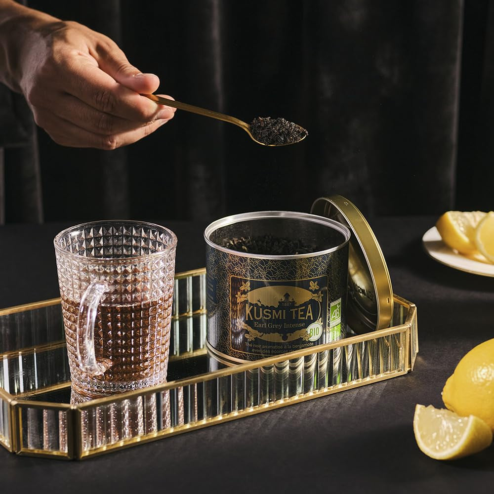 Kusmi Tea - Earl Grey Intense - Tè Nero Earl Grey Biologico con Bergamotto Forte e Limone Piccante - Tè Sfuso - Scatola di Metallo da 100g - Quantità per circa 50 tazze