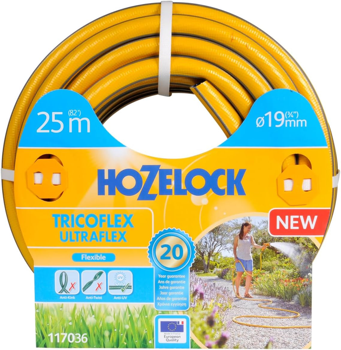 HOZELOCK - Tubo Tricoflex Ultraflex Ø 12,5 mm (1/2") 20 M: Tubo da giardino flessibile, resistente alle intemperie, alla torsione e alla piegatura, in PVC riciclato al 40% [117002], giallo