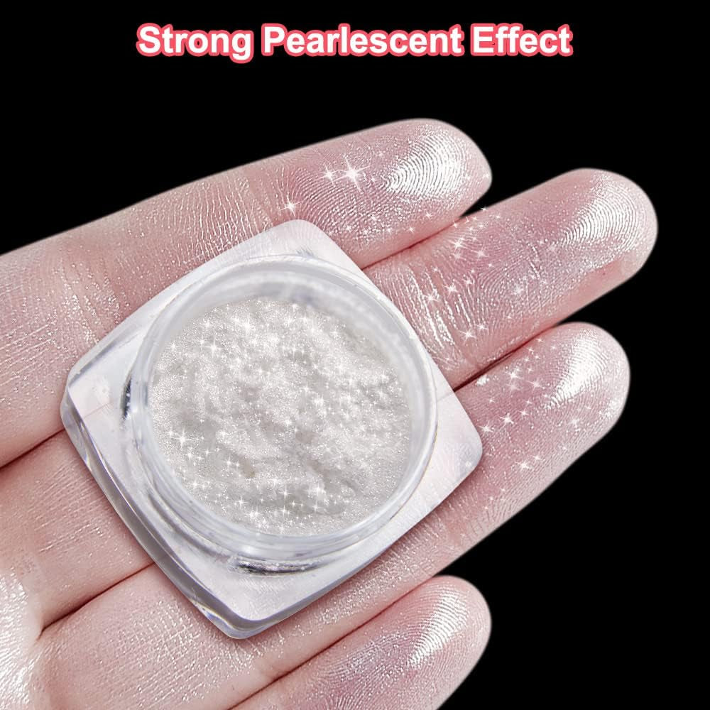 2 Schachteln Weiße Perle Chrom Nagelpuder - Trasparente Aurora Ice Shimmer Chrome Pigment Pulver Für Nägel, Glazed Donut Glitzerpuder Nails Spiegeleffekt-Glitter Nagelkunst-Pulver Für Diy-Salon