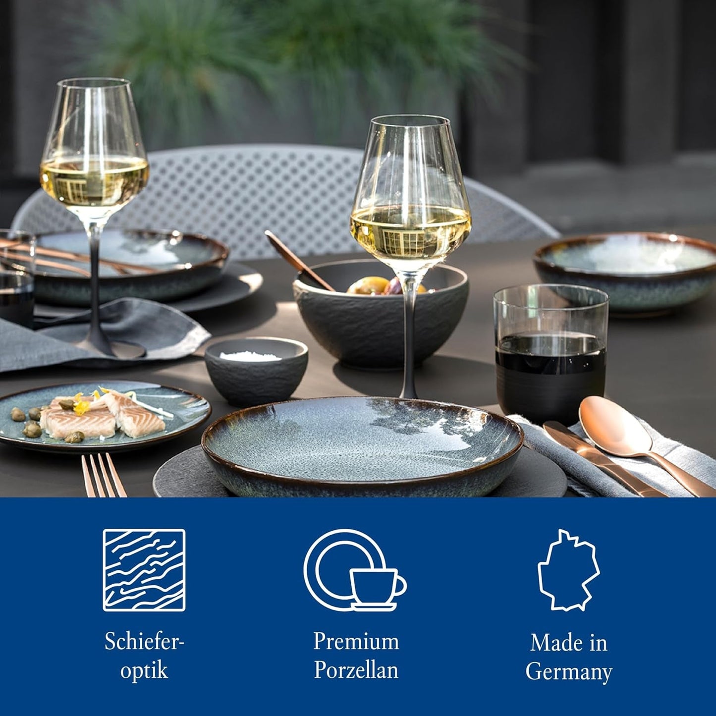 Villeroy & Boch Manufacture Rock Set Starter, 6 Pezzi, Nero, Lavabile in Lavastoviglie, Adatto al Microonde, Set Piatti Nero Opaco, Stoviglie, Posate, Porcellana Premium