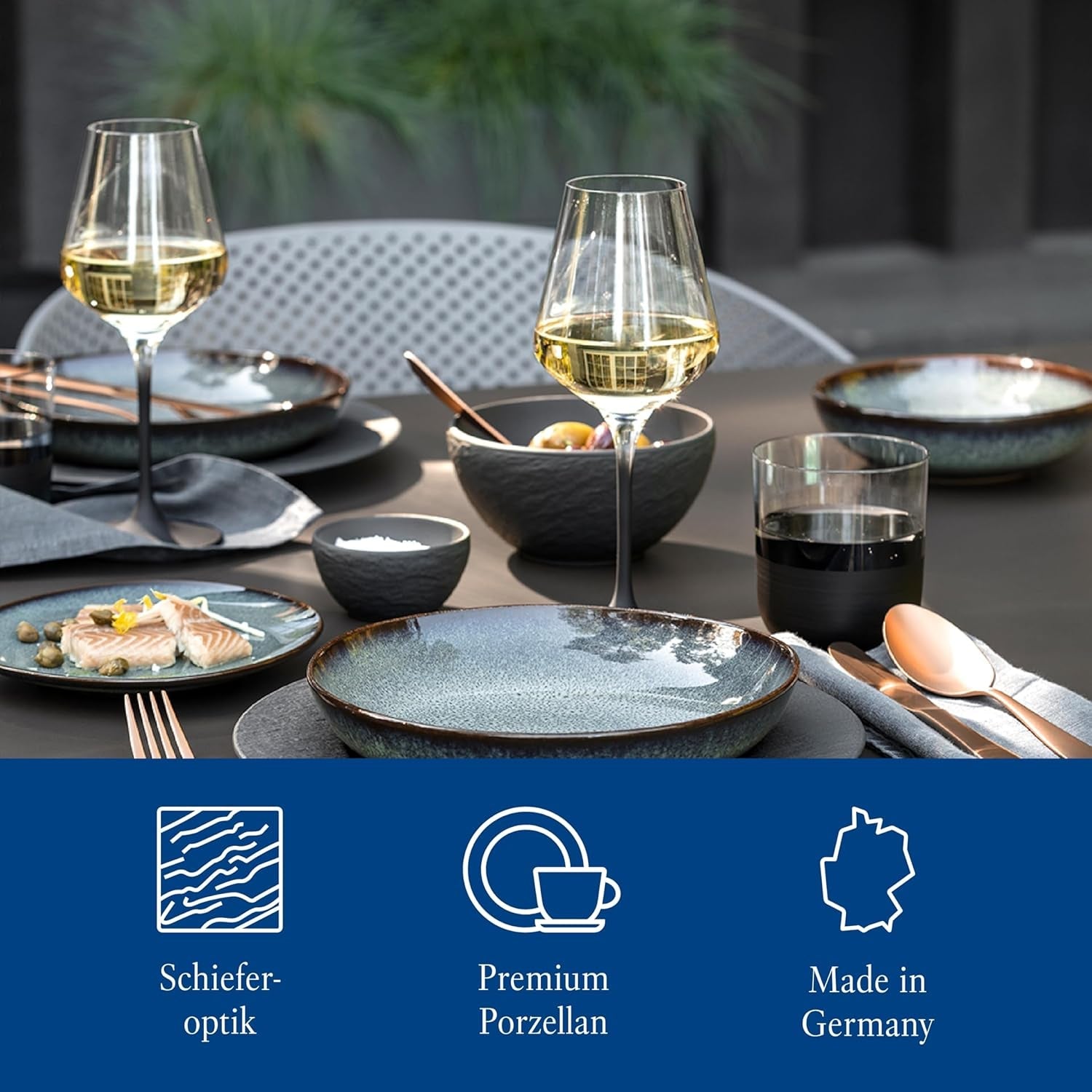 Villeroy & Boch Manufacture Rock Set Starter, 6 Pezzi, Nero, Lavabile in Lavastoviglie, Adatto al Microonde, Set Piatti Nero Opaco, Stoviglie, Posate, Porcellana Premium
