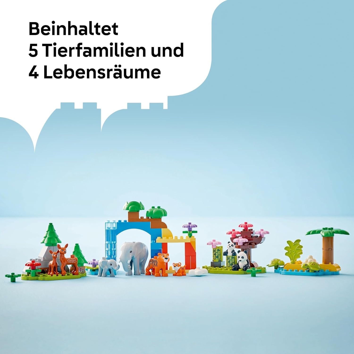 LEGO DUPLO Town Wild Animal Families Set 3 in 1, Giocattolo educativo per bambini con tartarughe, tigri, elefanti, cervi, panda, Set per bambini in età prescolare a partire da 2 anni, Giocattolo da costruzione con personaggi di animali 10446 Set da costruzione Beuche den LEGO-Store