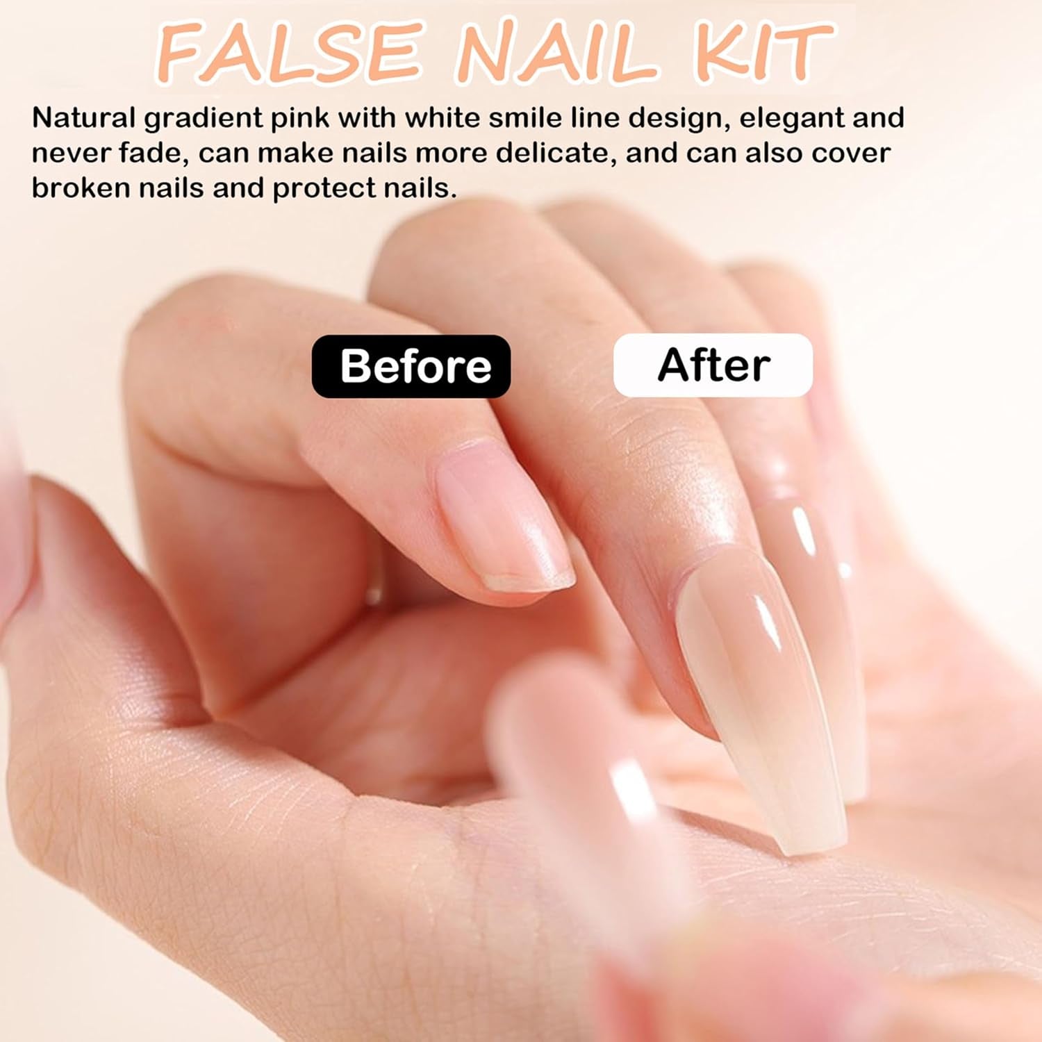 Set Unghie Finte - 240 Pezzi Unghie Corte Quadrate Modello In Gel Morbido Nude Sfumatura Bianca Colla Naturale Finta Su Unghie Finte Per Donne Fai Da Te (Nude Gradient, 240X)
