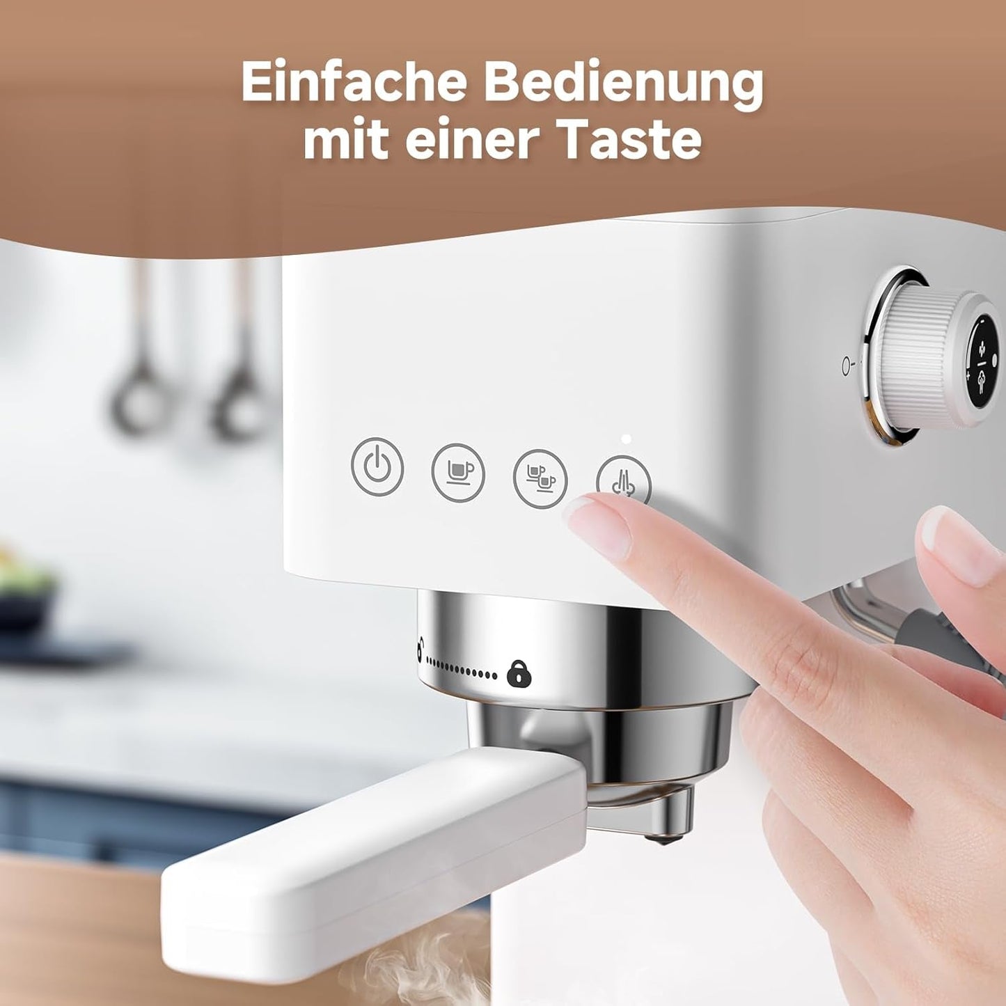 Macchina per caffè espresso AMZCHEF da 20 bar, display LED, montalatte professionale e lancia vapore in acciaio inossidabile, serbatoio rimovibile da 1,5 l, riscaldamento rapido 1350 W, bianco