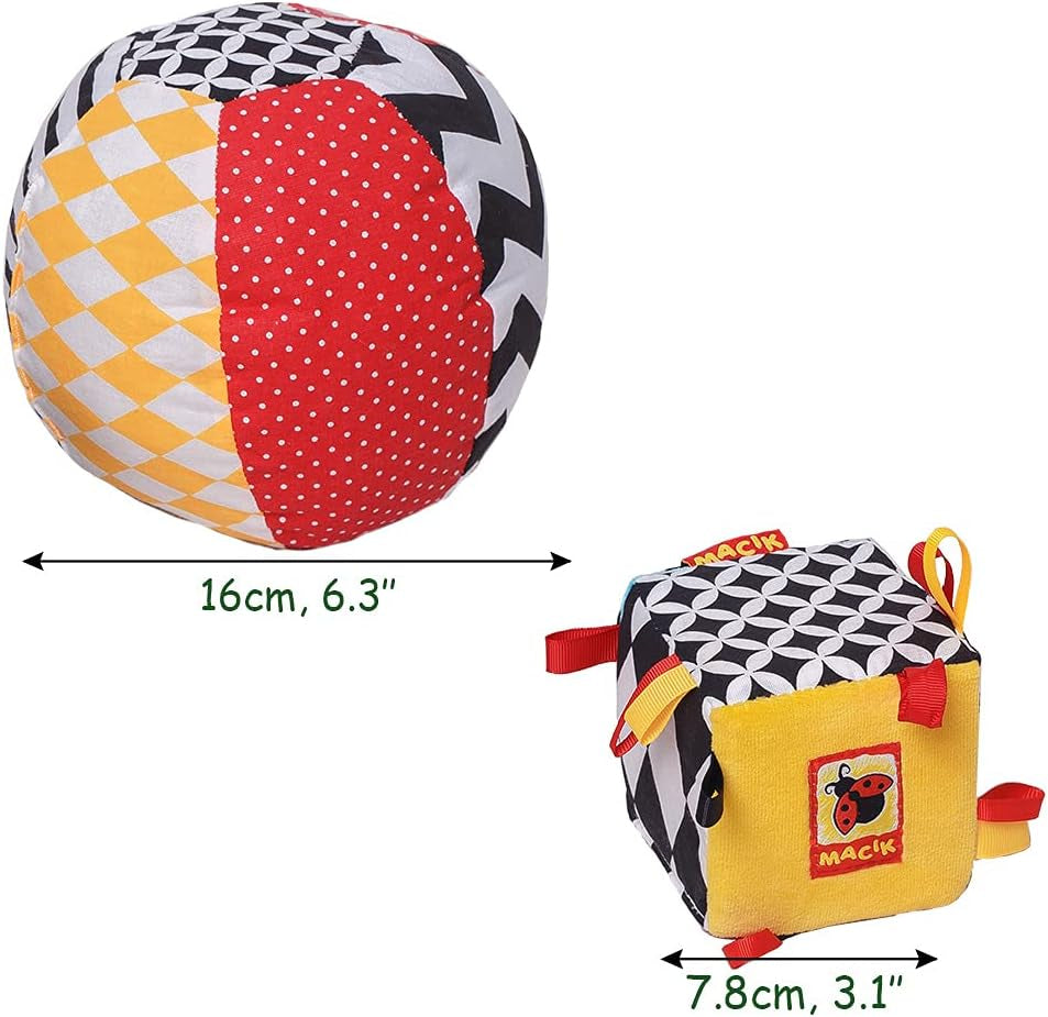 magdum 2 set gioco baby cube + palla in stoffa - gioco motricità da 1 anno - gioco per bambini 6 mesi - gioco montessori - gioco educativo 1 anno - regalo per bambini - palla per bambini - cubo per bambini - regali per bambini Giocattoli Bebe Naty Shop