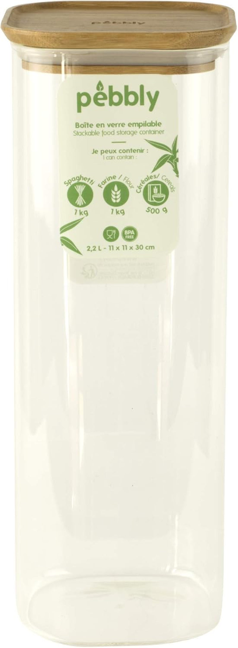 Set di 3 contenitori quadrati in vetro con coperchio in bambù-800ml, vetro borosilicato, bambù, silicone, naturale, 11 x 11 x 11 cm Scatole per alimenti Naty Shop 11 X 11 X 30 cm