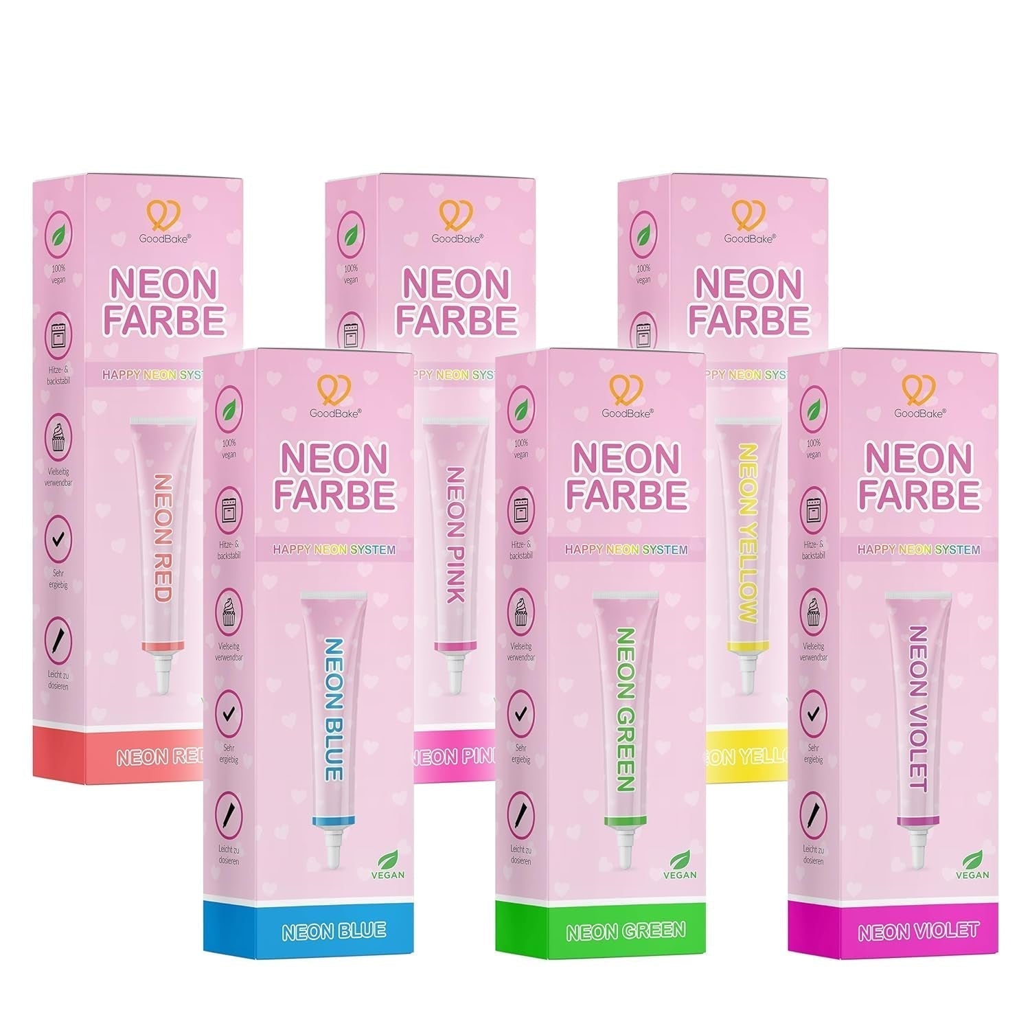 Goodbake Neonlebensmittelfarben 6 Farben Set – Intensive Lebensmittelfarbe – Lebensmittelfarbpaste – Zum Einfärben Von Torten, Fondant, Buttercreme Uvm. – Set 100% vegano Naty Shop 6Er