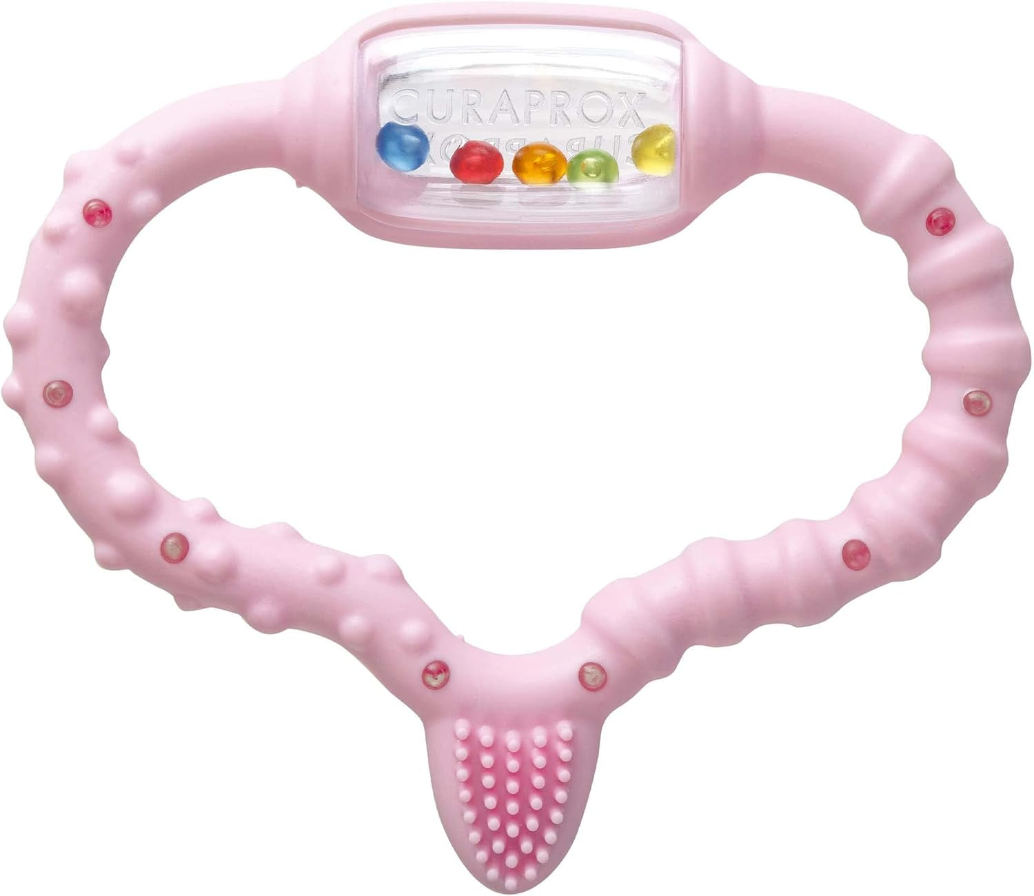 Anello da dentizione Curaprox per neonati - Per bambini da 0 a 24 mesi/Allevia il dolore dei denti e promuove le abilità motorie | Senza BPA, Rosa, con spazzolino da allenamento/Prodotto in Svizzera