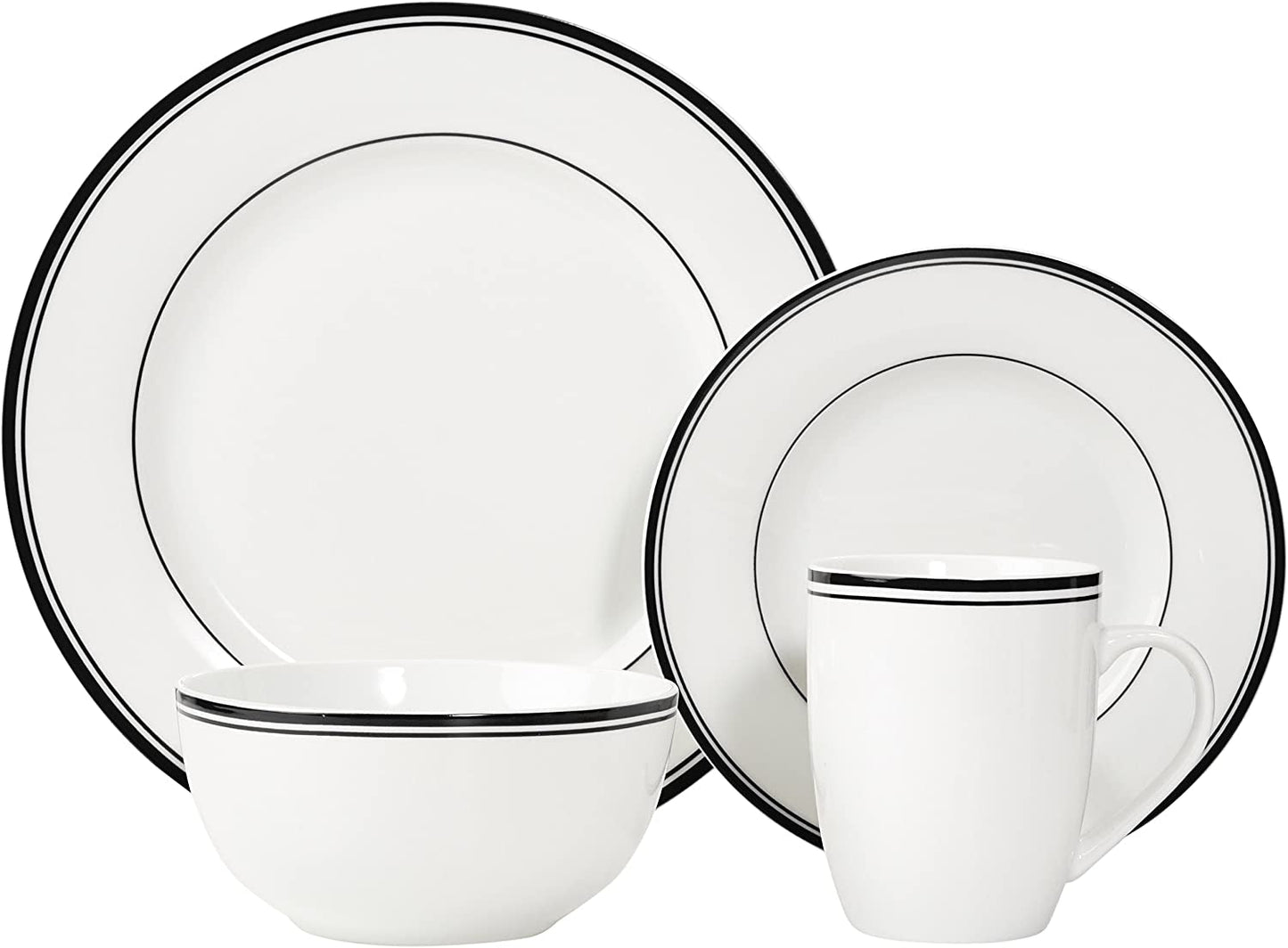 Servizio da tavola da 16 pezzi Amazon Basics Coffee con bordo nero per 4 persone
