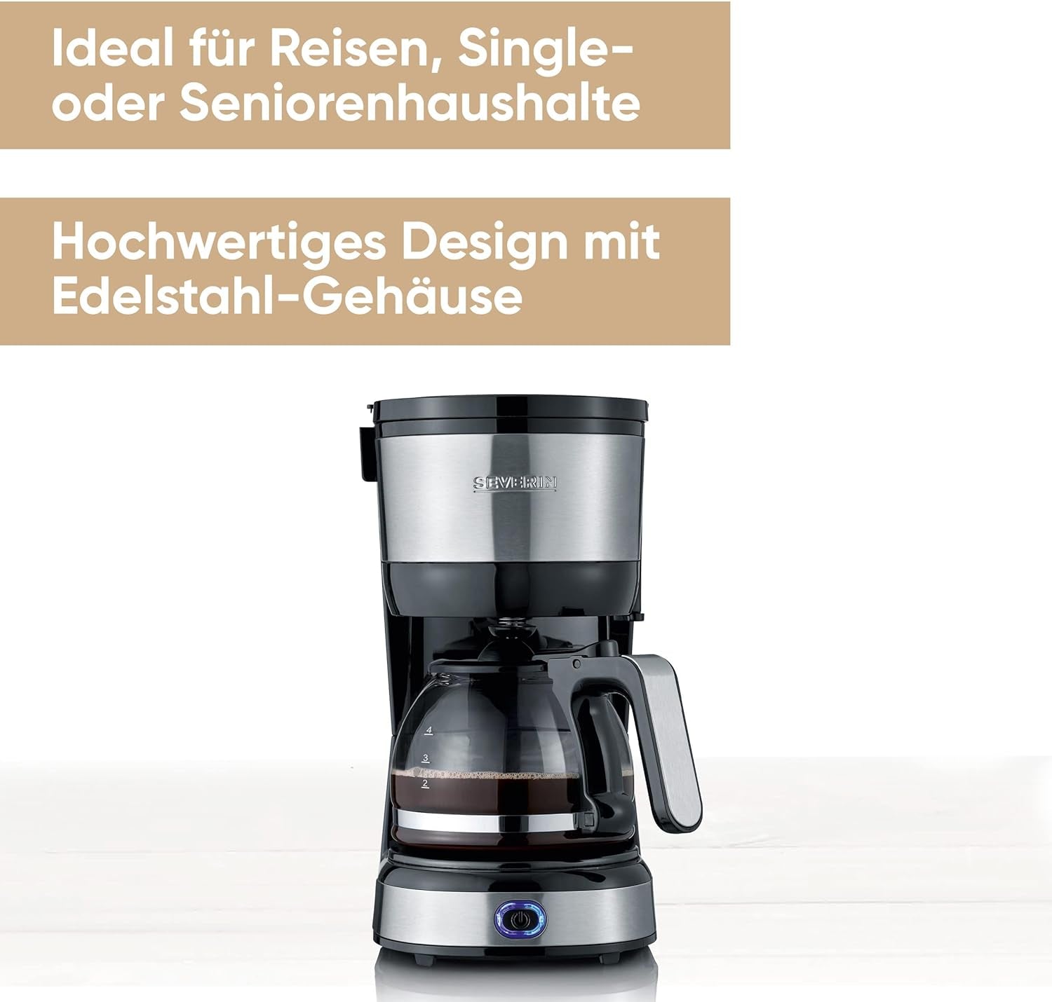 Macchina per caffè espresso compatta SEVERIN, caffè aromatico con macchina da caffè fino a 4 tazze, macchina per caffè espresso con filtro e filtro oscillante permanente, acciaio inossidabile/nero, KA 4808