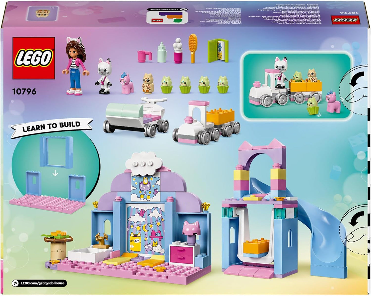 LEGO 4+ Casa delle bambole di Gabby Le orecchie da gattino di Gabby Set di animali da gioco Giocattolo per bambini con scivolo e figure Regalo per ragazze e ragazzi Giocattolo di gioco creativo 10796 Set da costruzione Beuche den LEGO-Store