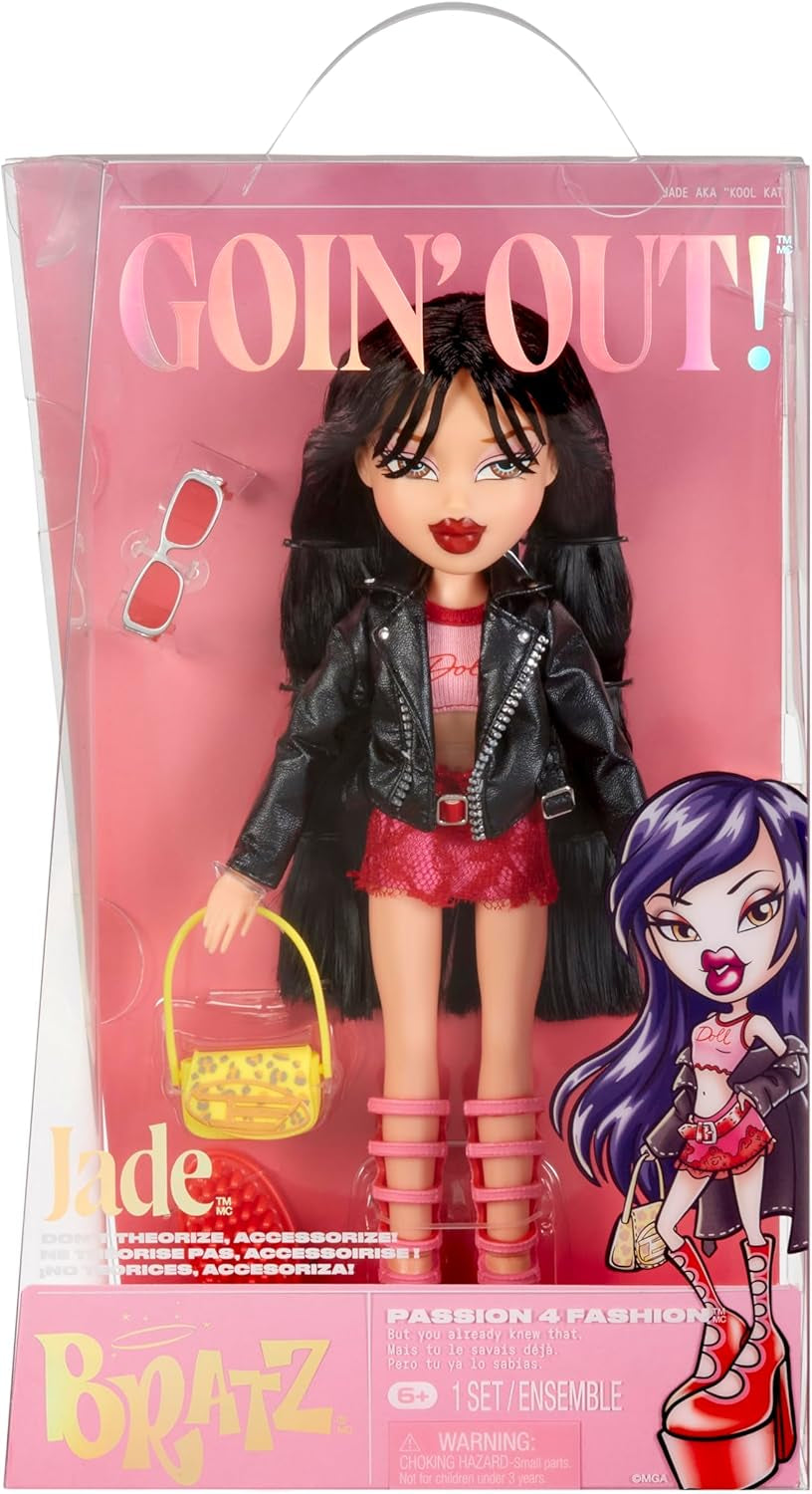 Bratz esce! - Jade - 1 bambola da collezione con accessori, vestito, borsa, occhiali da sole e spazzola - Giocattolo per bambini - Dai 6 anni in su, Rosso