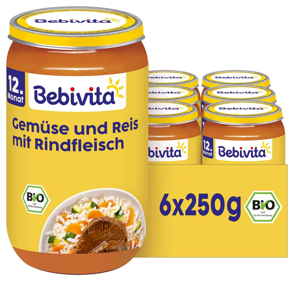 Pasti dai 12 mesi in poi: Riso con verdure e manzo, 250 g, conf. da 6 (6 x 250 g)