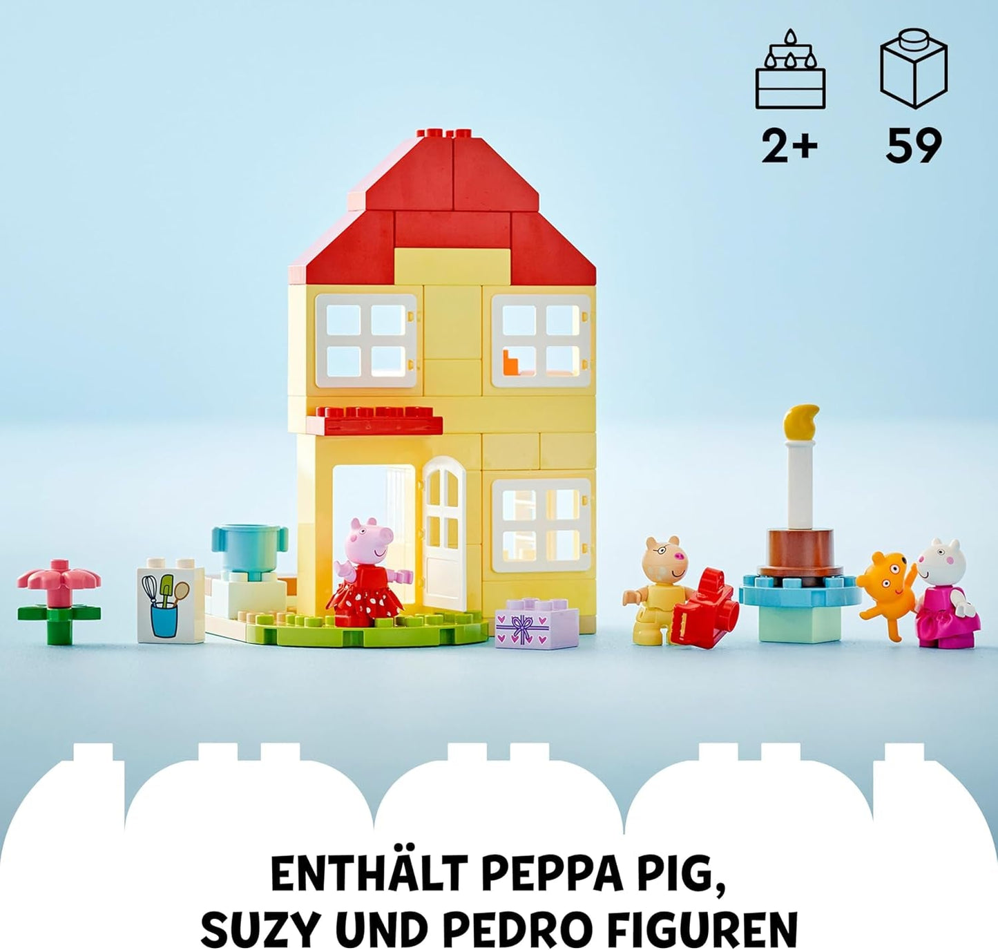 LEGO DUPLO La casa del compleanno di Peppa: giocattolo creativo a 3 personaggi, costruisci e ricostruisci la casa giocattolo per bambini di 2 anni, ragazzi e ragazze, promuove la destrezza 10433 Set da costruzione Besuche den LEGO-Store