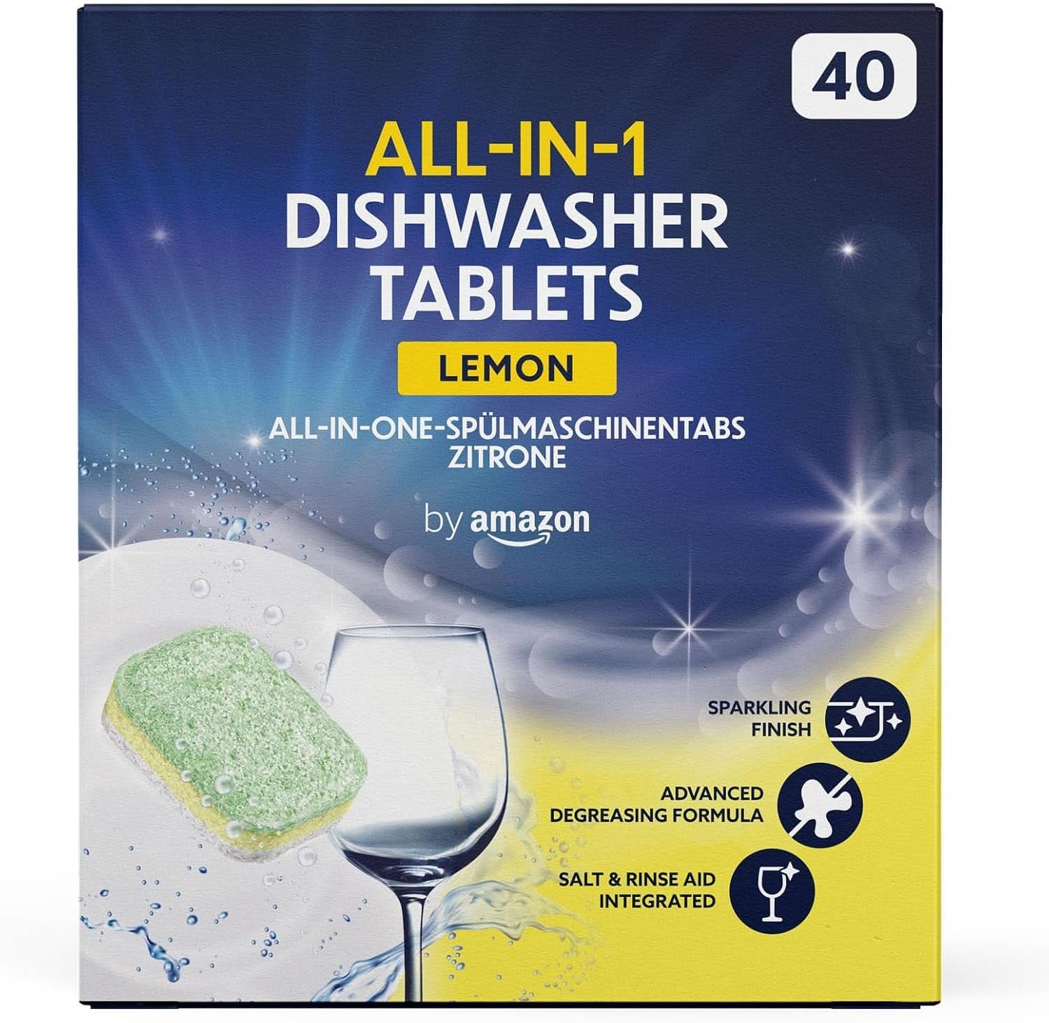 Pastiglie per lavastoviglie All-In-One, limone, 40 pastiglie Detersivi Cucina Naty Shop