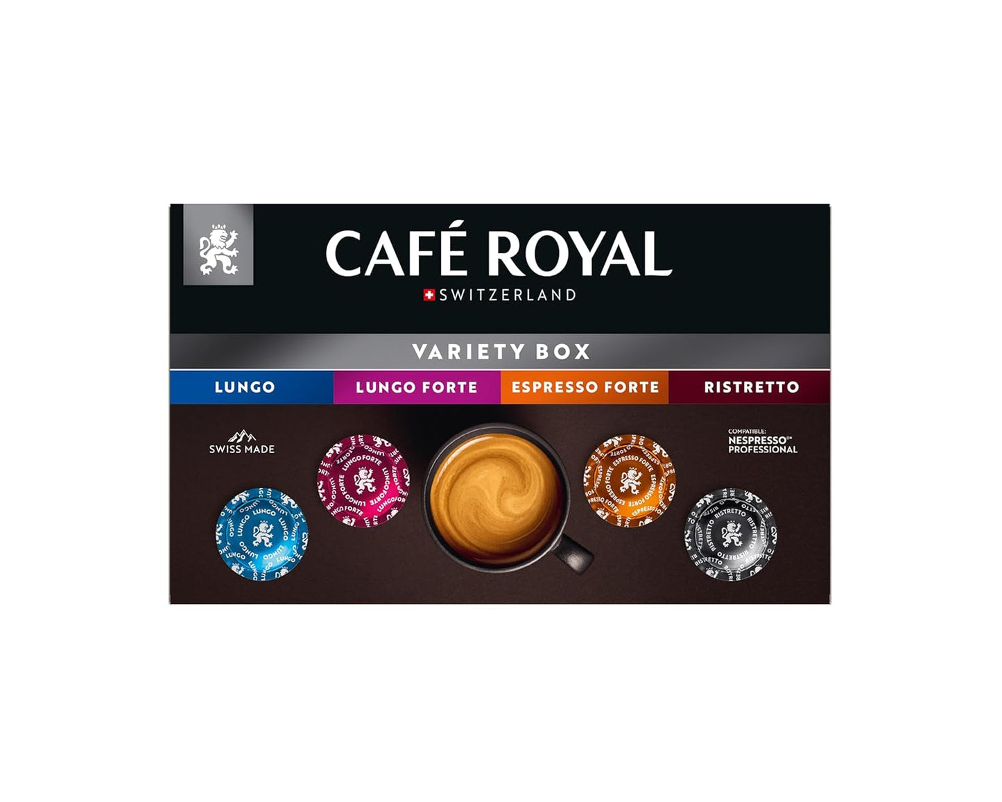 Café Royal Tamponi professionali, Variety Box, 40 cialde compatibili Nespresso (R) Professional per ufficio e gastronomia, Rainforest Alliance zertifiziert, 100 Prozent Arabica Kaffee