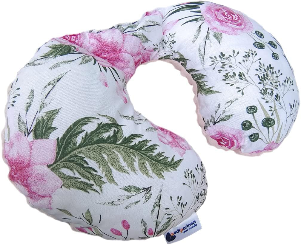 Medi Partners Cuscino per il collo del bambino Supporto per il collo 100% cotone / Minky Cuscino per il collo del bambino per auto Passeggino Viaggi Viaggio Sonno Cuscino per il collo Snooze Roll (REH con Minky grigio) Cuscini ortopedici cervicali Naty Shop Fiore con Minky rosa chiaro