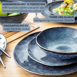 Sanger | Set di stoviglie Tokyo da 36 pezzi Set di stoviglie in porcellana per 12 persone Stoviglie moderne fatte a mano blu scuro con accenti neri | LA COLLEZIONE PREMIUM