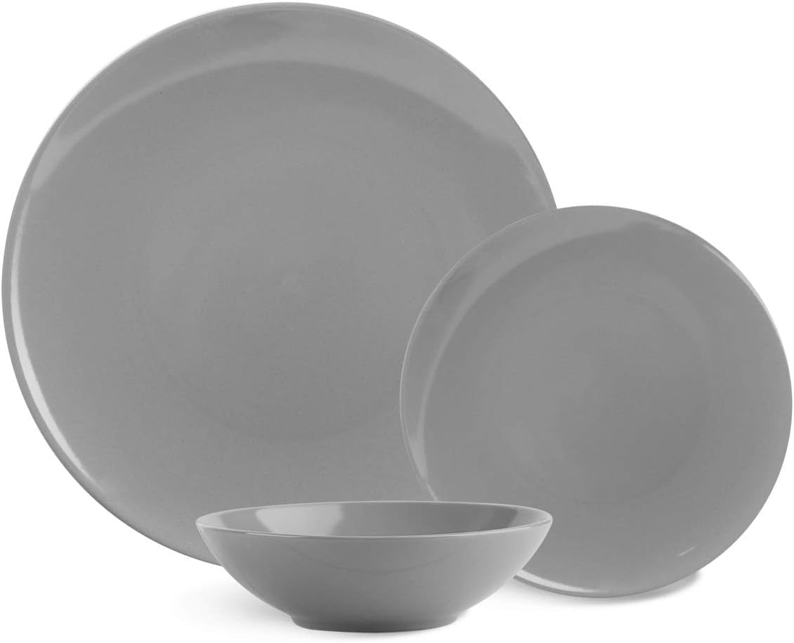 Set di stoviglie in gres da 6 porzioni Amazon Basics da 18 pezzi Smoky Grey