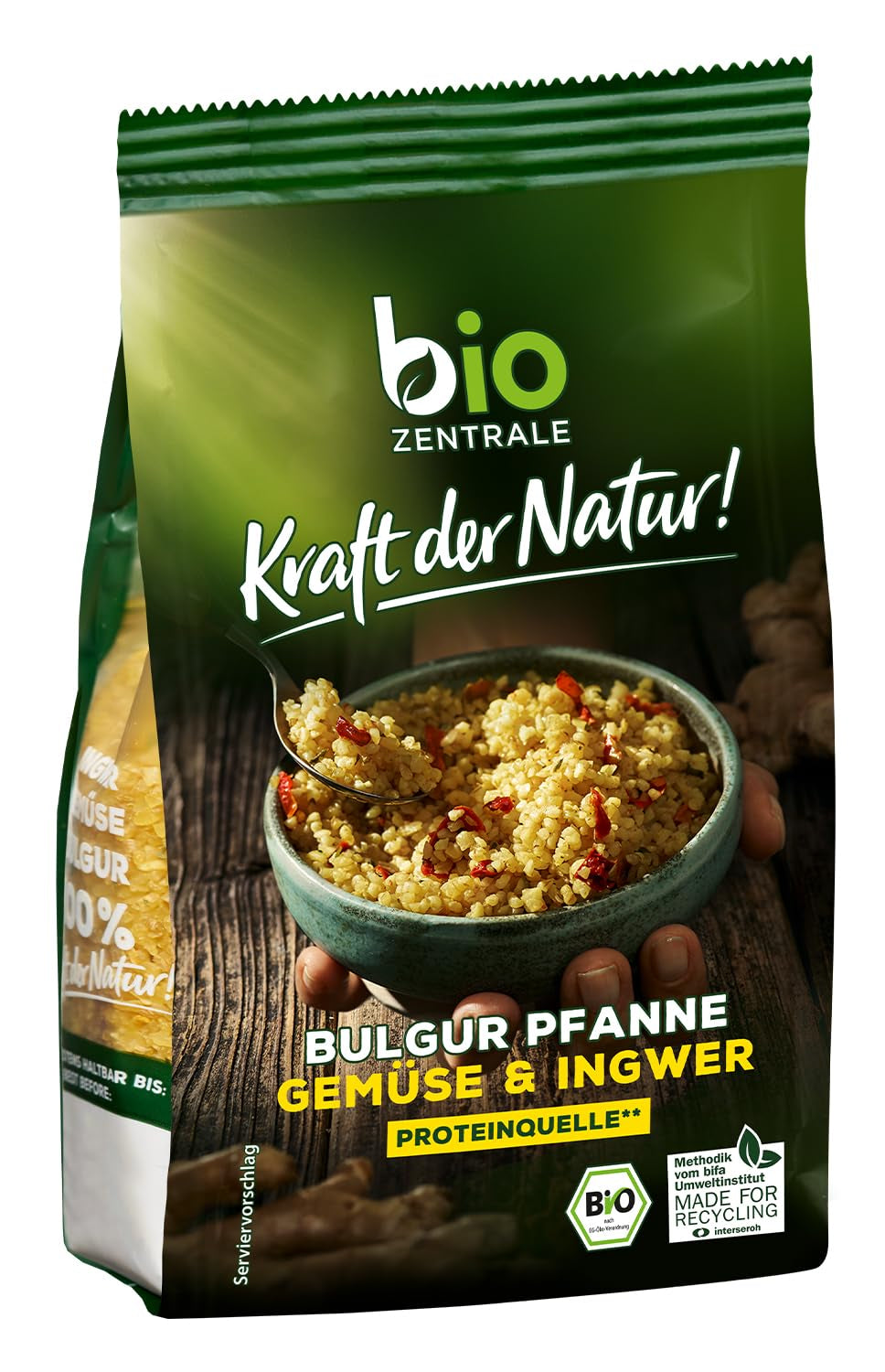 Biozentrale Bulgur in vaschetta con verdure e zenzero | 200 g perfetti per un pasto veloce da asporto | fonte di proteine ​​vegane | facile da preparare