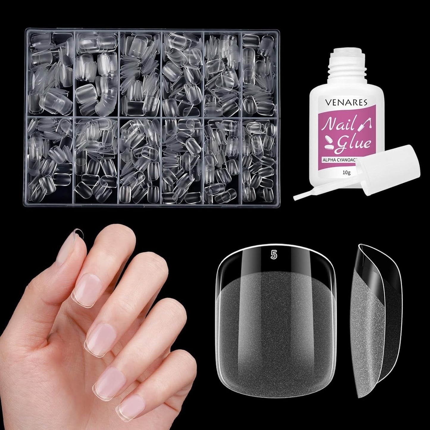 Unghie finte corte Ballerina 500 pezzi Colla su 12 misure Unghie artificiali Punte per unghie corte in gel morbido con copertura completa per unghie in gel Corte S