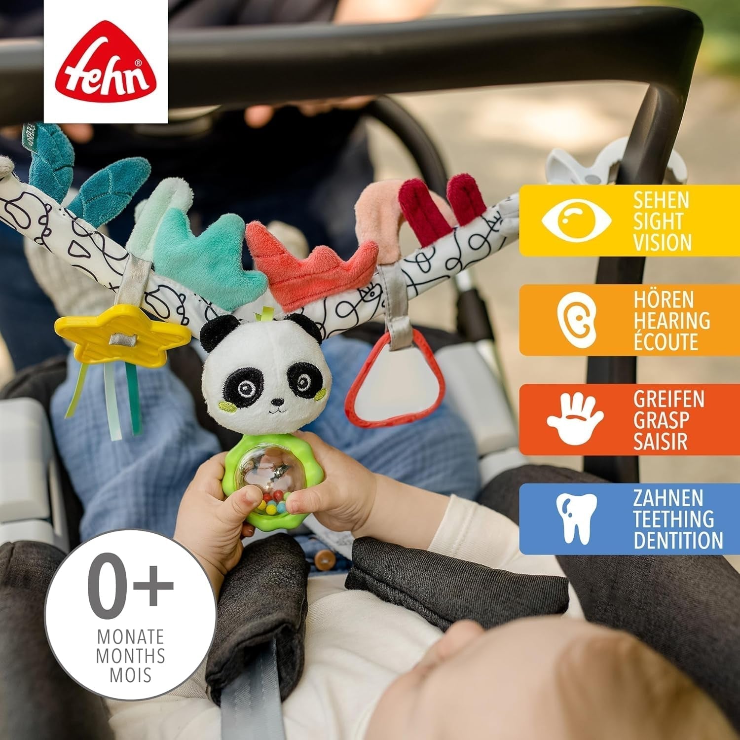Fehn catena per giostrina Panda Baby Mobile - catena per giostrina con simpatici personaggi - giocattolo flessibile da appendere - giocattolo per passeggino per neonati e bambini da 0+ mesi Baby Toys Naty Shop