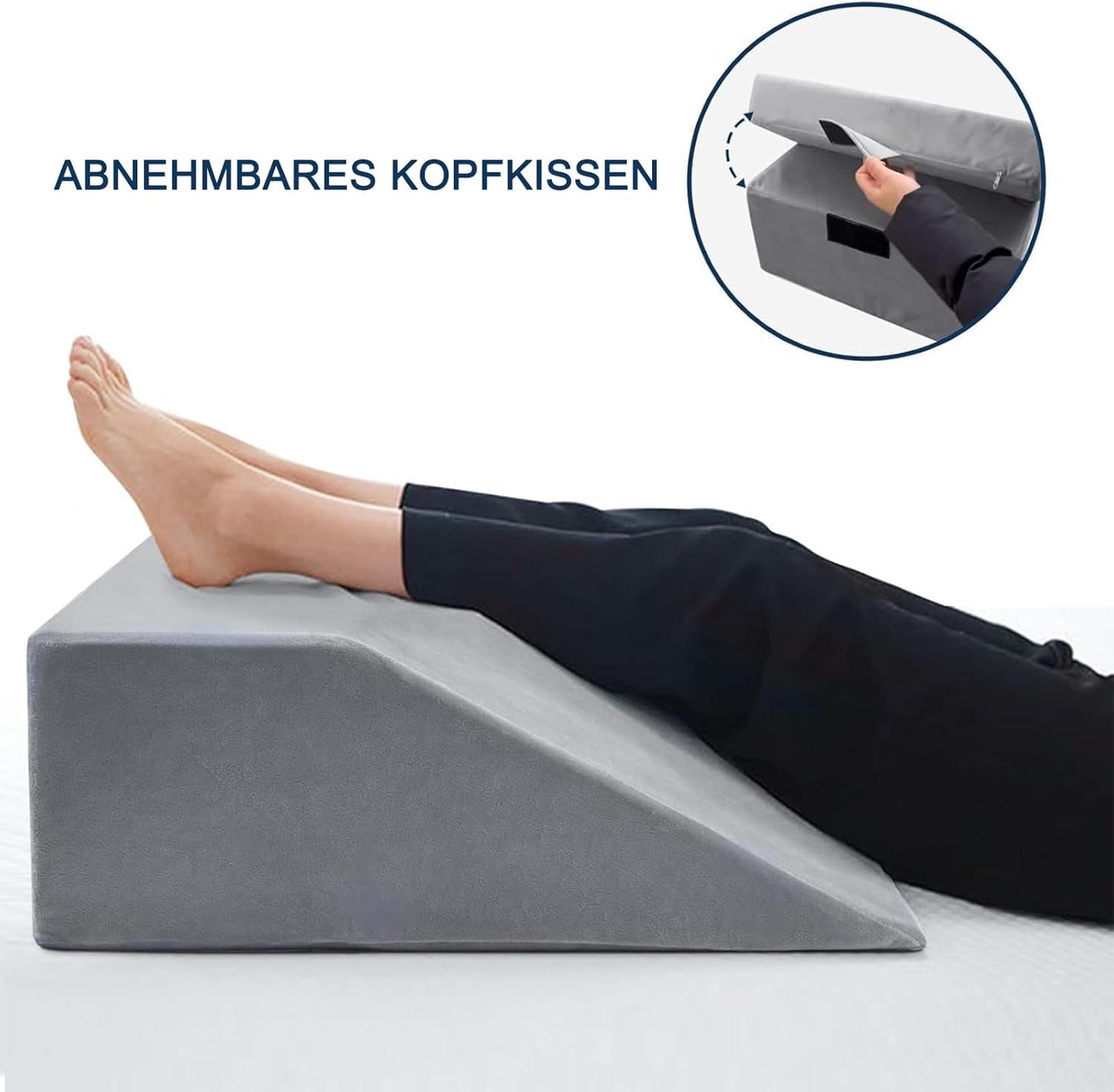 Cuscino da lettura e cuscino in piume per elevatore gambe, cuscino per collo e gamba posteriore in memory foam, cuscino multifunzionale staccabile per letto, divano, seduta, sonno e riposo (Grigio)
