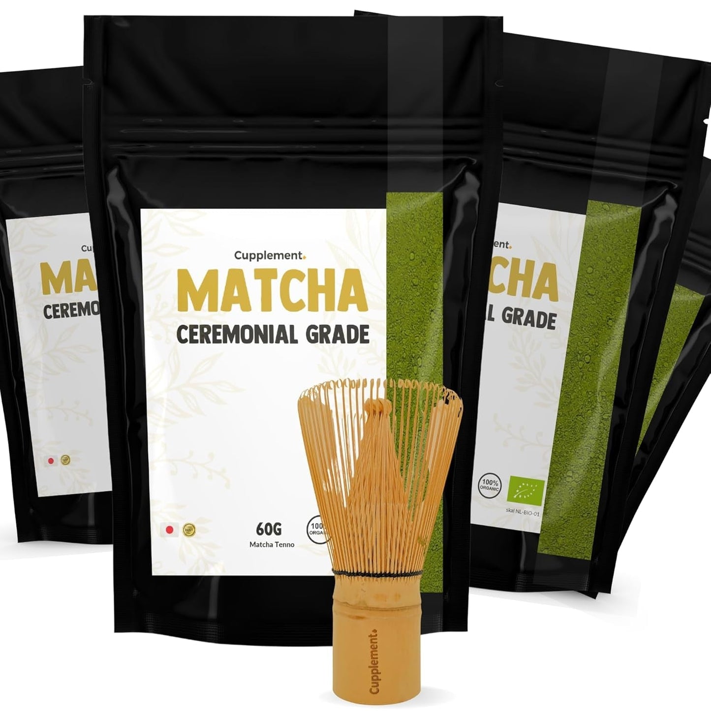 Cupplement Matcha 90 grammi biologico - Tè verde in polvere di altissima qualità - Senza frusta e filo di bambù - Culunary - Set per principianti - Latte - Frusta - Giappone - Polvere - Tè - Filo - Borsa - Frullato