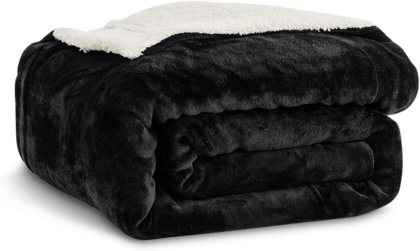 Coperta in pile Kono Sherpa, 150 x 200 cm, morbida, accogliente, soffice, reversibile, in microfibra, coperte fisse per letto, divano, divano (blu navy, matrimoniale/matrimoniale) Letti e coperte Besuche den KONO-Store Nero Twin/Double