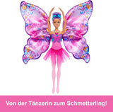 Barbie Ballerina e Farfalla 2 in 1 Trasformabile Ballerina in Farfalla con Ali Apribili, Capelli Viola, Accessori per Capelli e Tutù Staccabile, HXJ10
