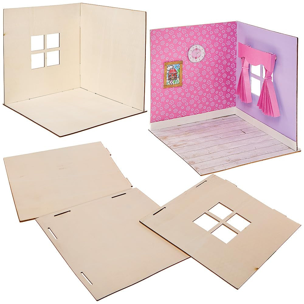 Kit mini casa delle bambole in legno Baker Ross FN255 - Kit casa delle bambole da 1 pezzo per bambini