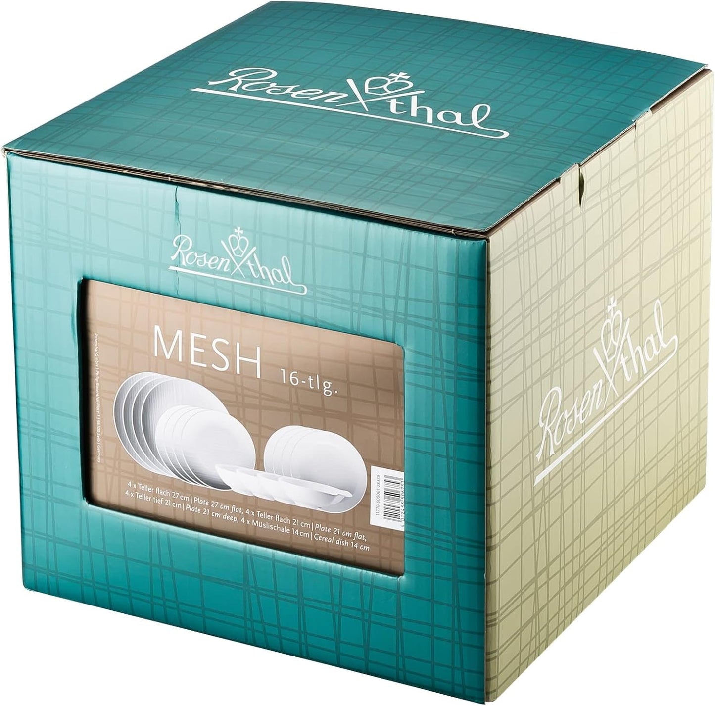 Rosenthal 11770-800001-28370 Set Mesh, 16 pezzi, composto da 4 piatti (profondità 21 cm, piatti 21/27 cm), ciotole per cereali 14 cm, bianco