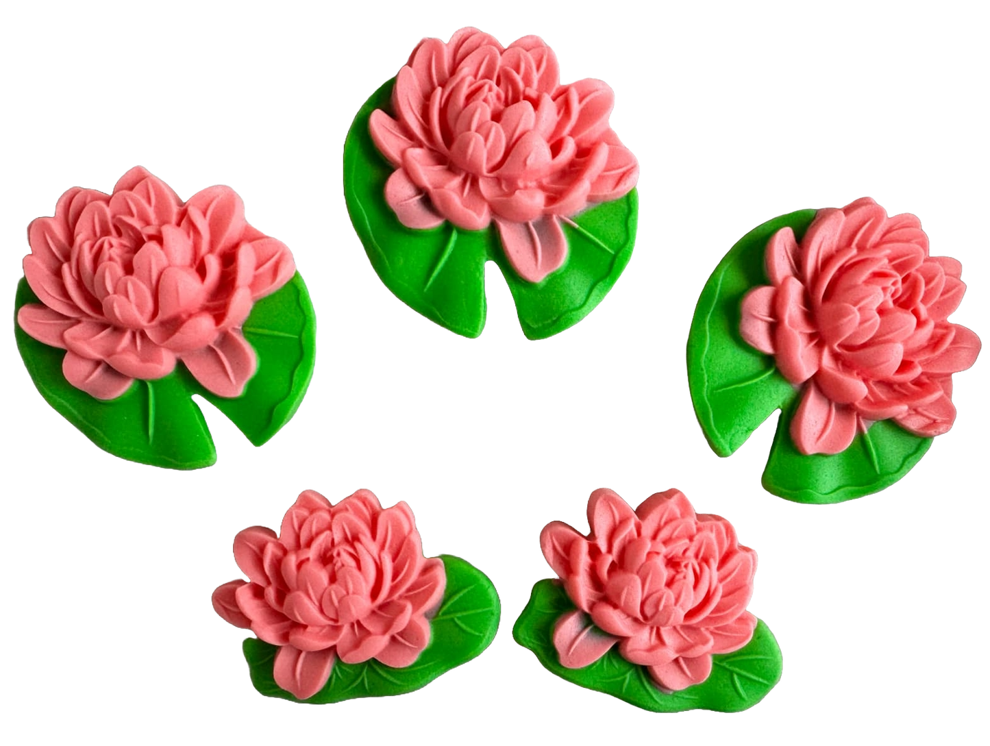 Set 5 decorazioni commestibili in pasta di zucchero, ninfee rosa Decorazioni in pasta di zucchero Naty Shop