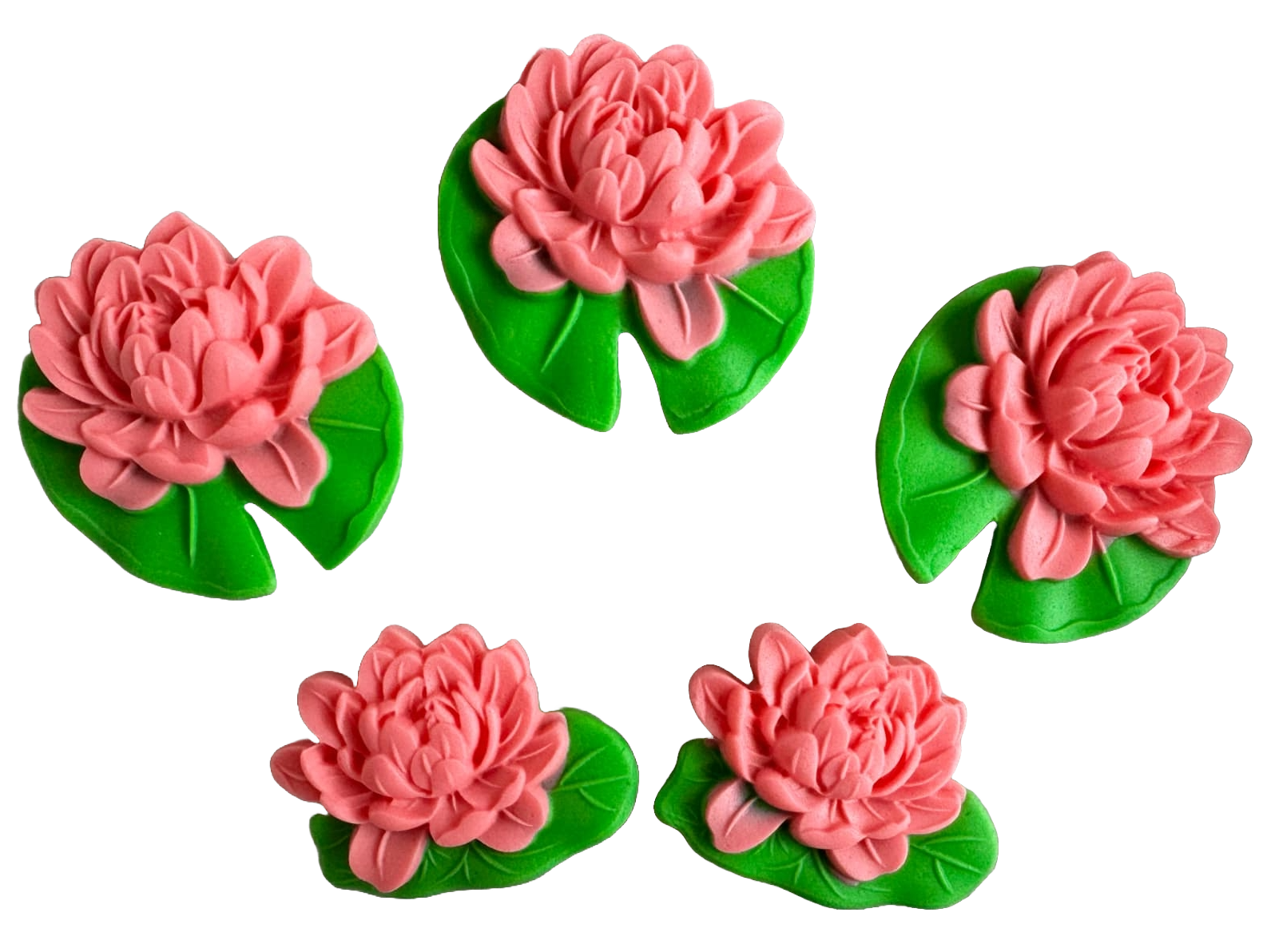 Set 5 decorazioni commestibili in pasta di zucchero, ninfee rosa Decorazioni in pasta di zucchero Naty Shop