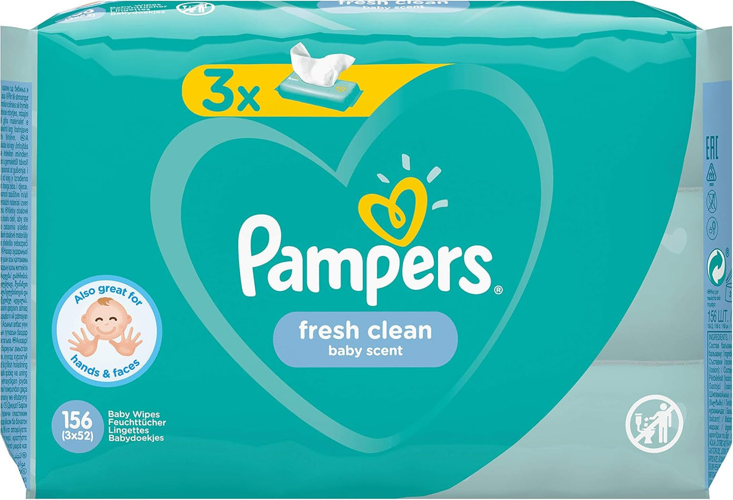 Salviette per neonati Pampers Fresh Clean 81688041, 3x52 pezzi, (salviette per neonati, sacchetto di plastica, ragazza/ragazzo, turchese, bianco, Germania, 896,7 g)