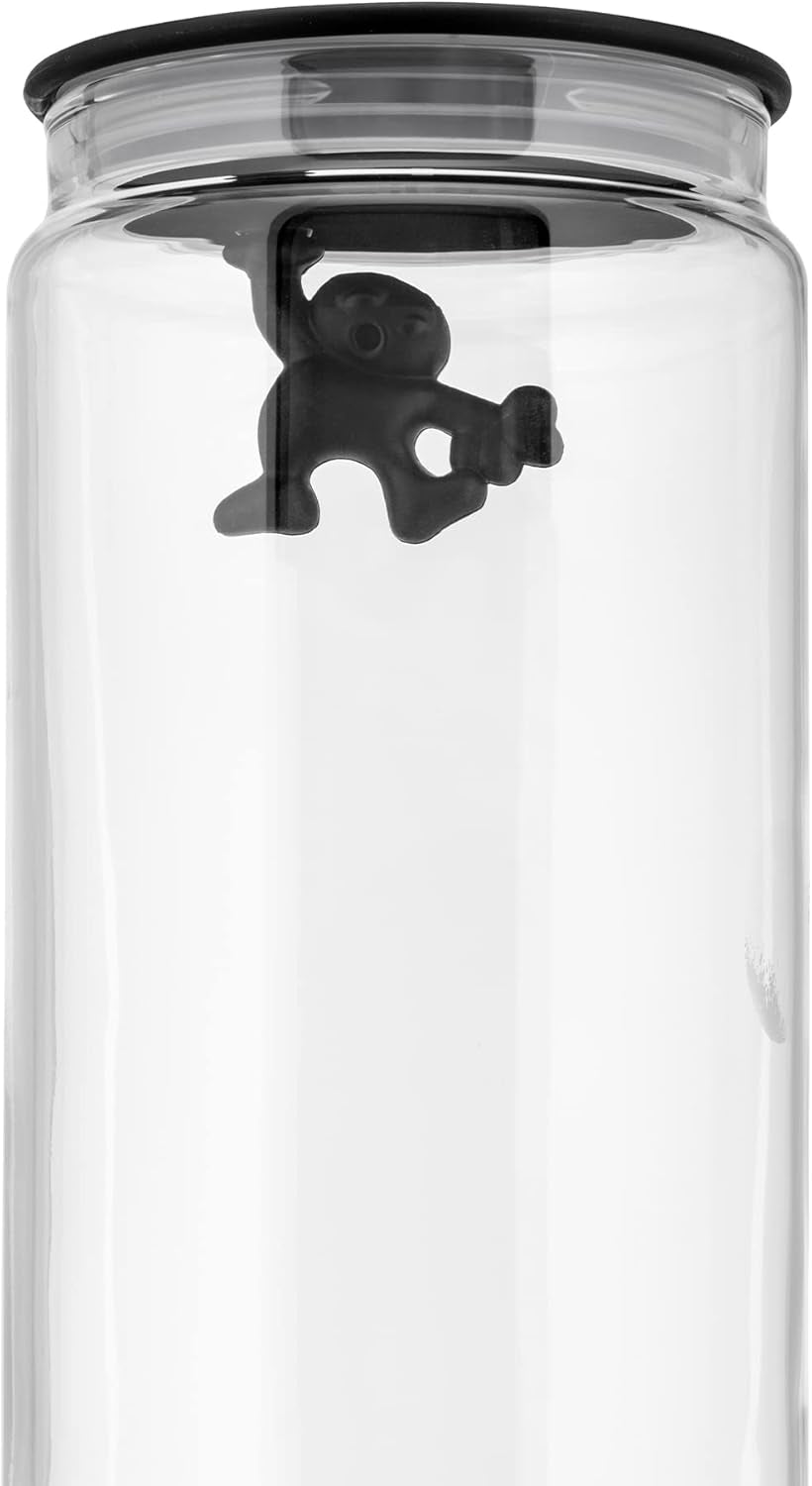 Alessi Barattolo da cucina in vetro "Gianni" con coperchio sigillato, resina termoplastica, nero, 27,5 x 13,5 x 28 cm Contenitori per alimenti Naty Shop