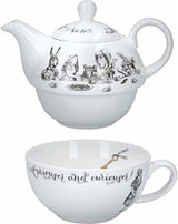 Set teiera e tazza Alice nel Paese delle Meraviglie per 1 persona in confezione regalo, servizio da tè in fine porcellana, bianco, 250ml