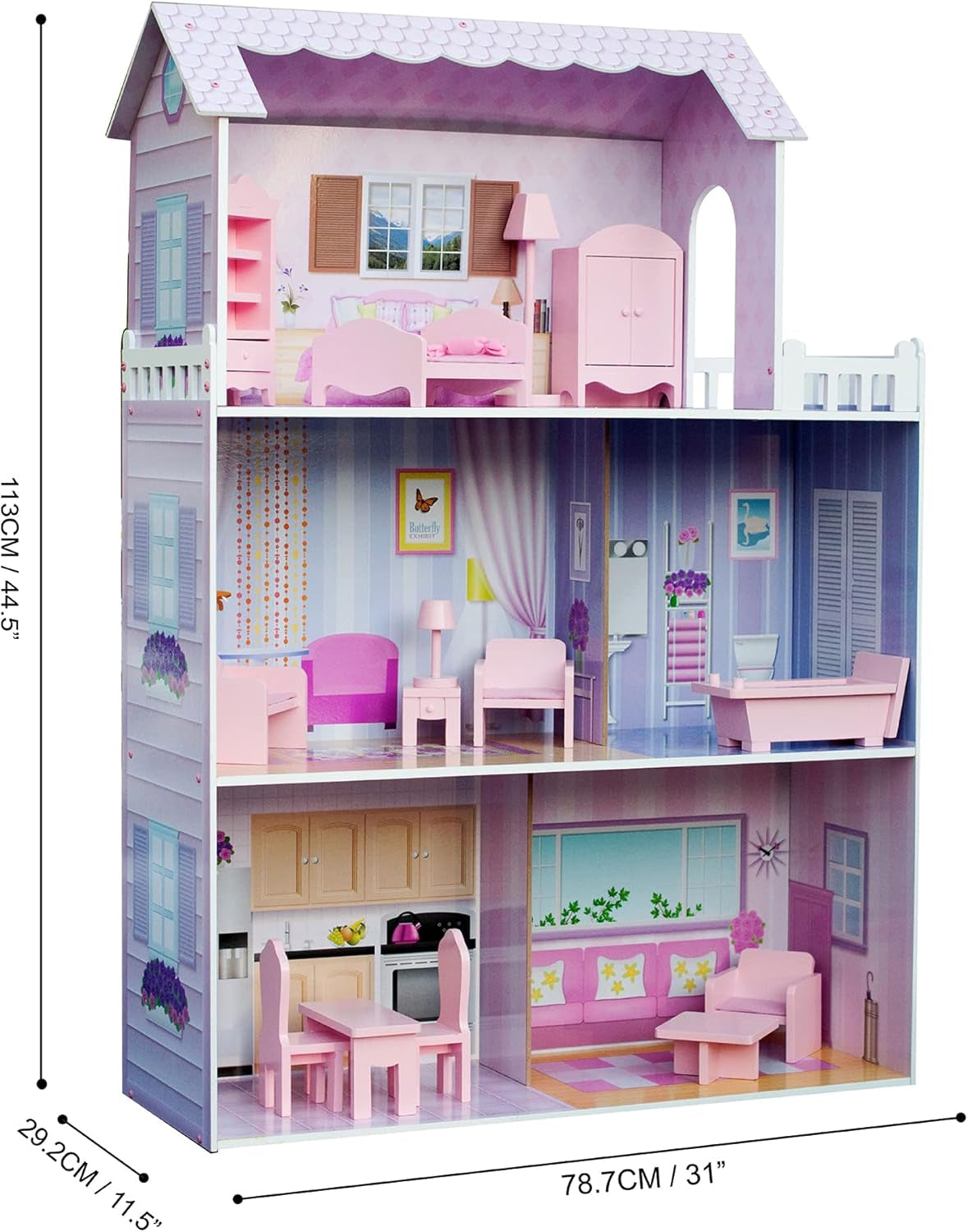 Casa delle bambole gigante Small World di Olivia, grande casa delle bambole in legno con mobili e accessori, casa delle bambole a 3 piani per bambini, casa delle bambole per bambole da 12 pollici, 3 anni + Naty Shop Dollhouses
