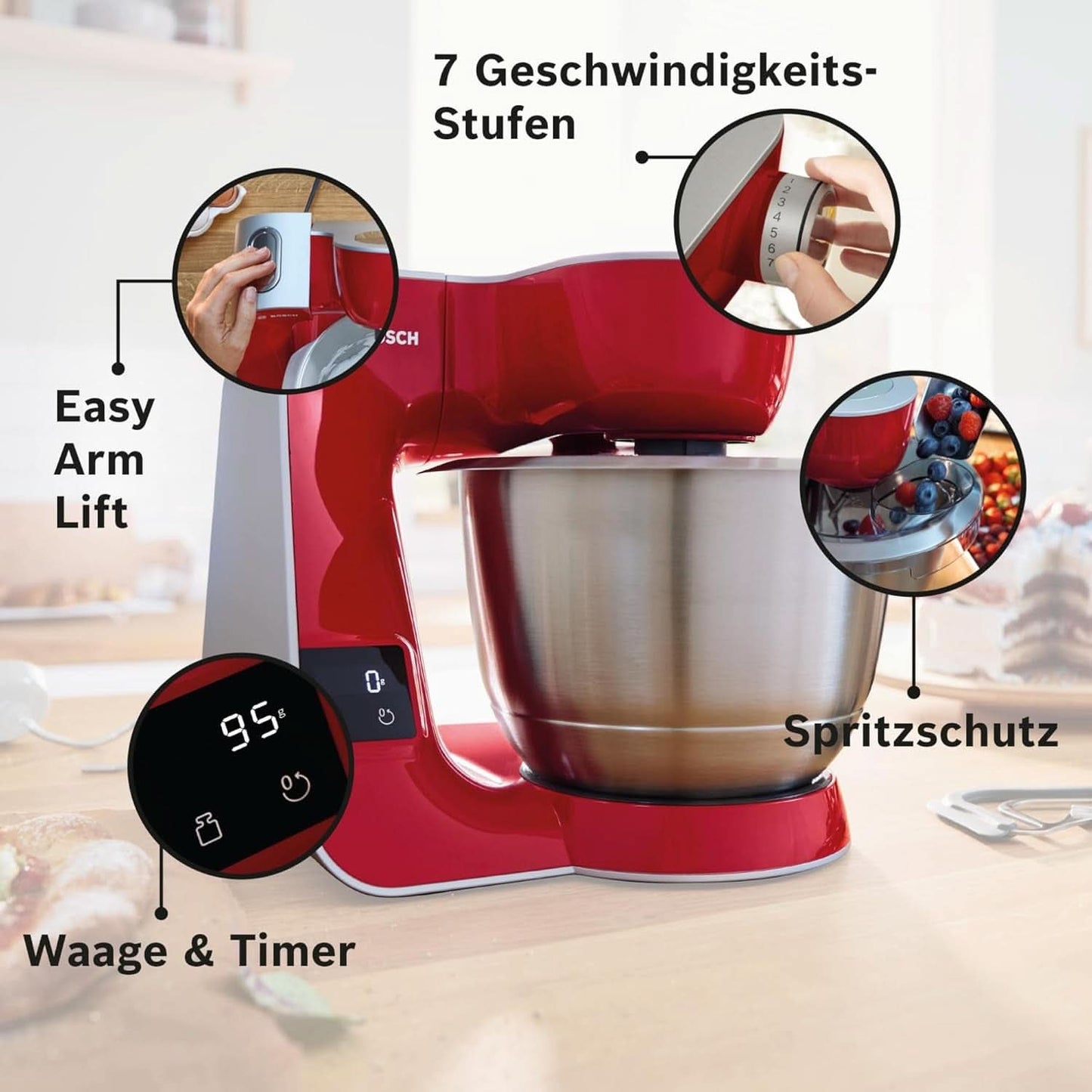 Robot da cucina Bosch Serie 4 MUM5X720, bilancia integrata, ciotola in acciaio inox 3,9 L, mixer 1,25 L, 1000 W Accessori Alimentazione e Allattamento Bebe Naty Shop