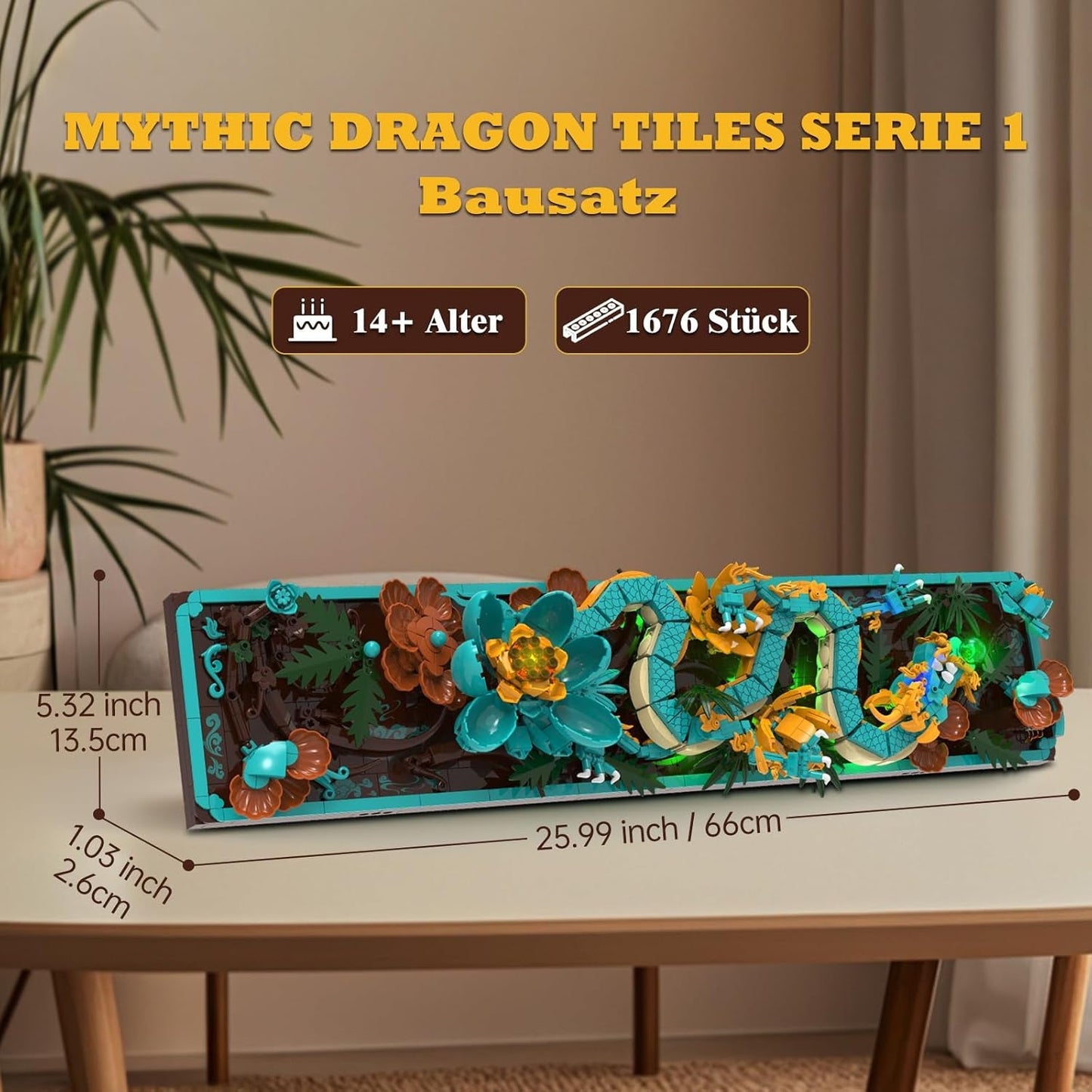 Kit di costruzione di piastrelle del mitico drago per adulti, giocattolo da costruzione 3D Divine Loong Art con luci a LED e fiori, kit di modelli in rilievo di draghi fai da te, regali creativi e decorazioni (1676 pezzi)