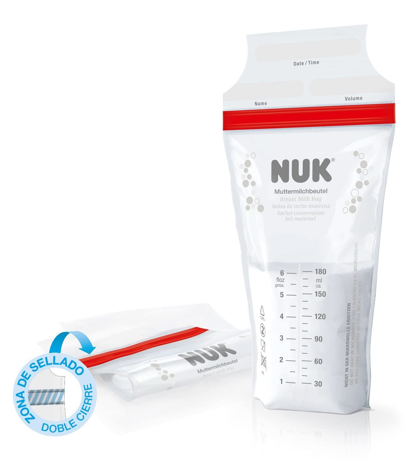 Sacchetti per latte materno NUK, salvaspazio e utilizzabili subito, 180 ml, 25 pz, trasparenti Accessori Alimentazione e Allattamento Bebe Naty Shop