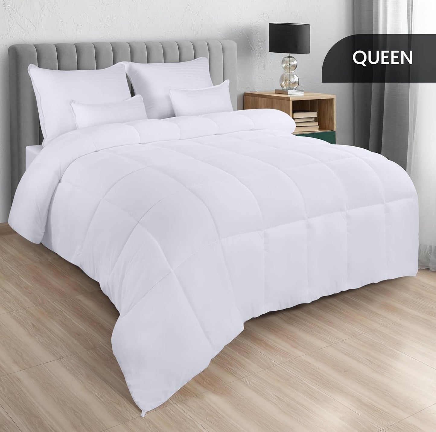 Copripiumino Utopia (Bianco, Queen) - Per tutte le stagioni - Imbottitura in fibra di peluche siliconata - Trapunte e trapunte con ricamo a scatola Naty Shop