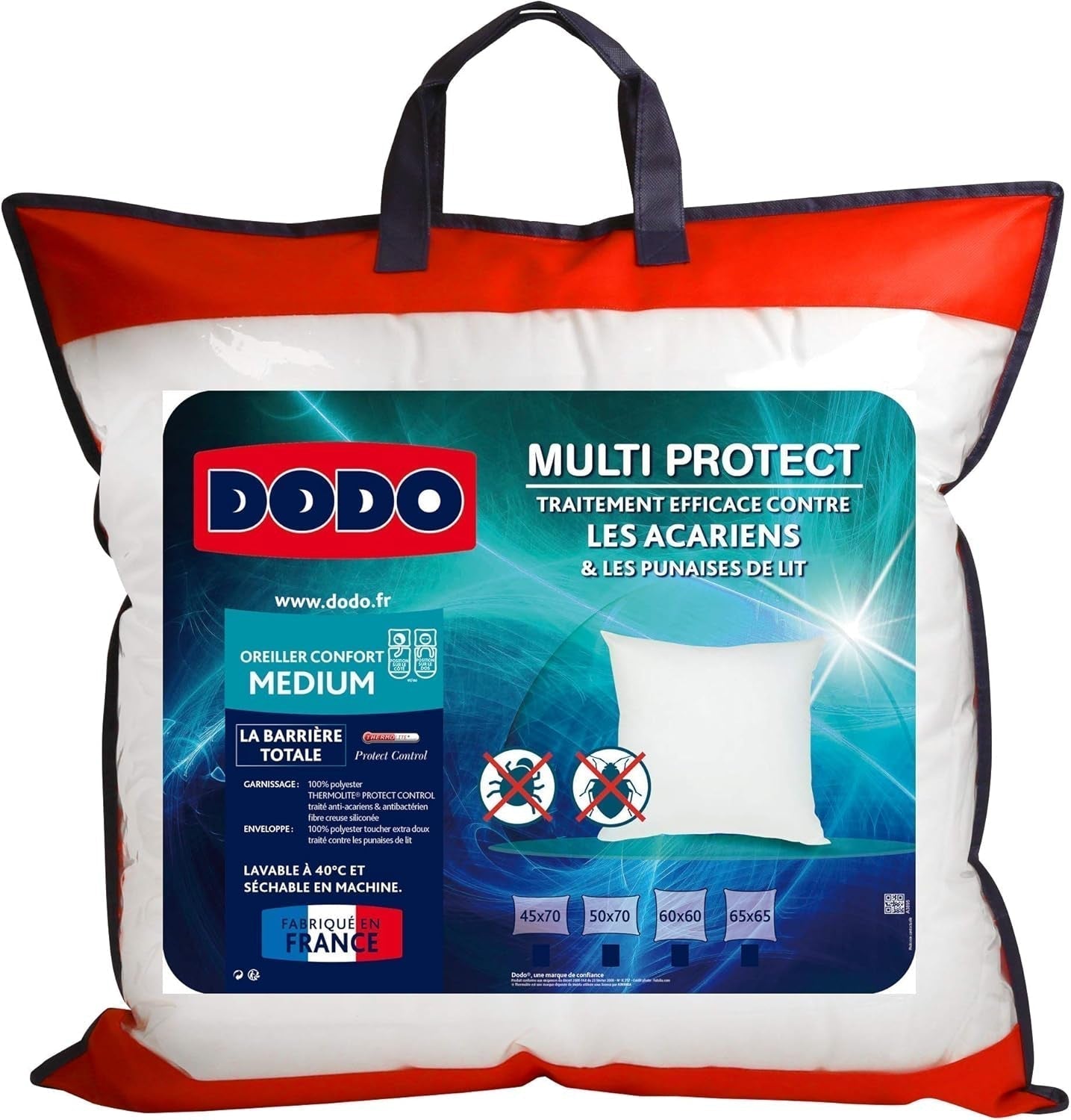 Cuscino antiacaro e cimice 60 X 60 cm, comfort medio, cuscino Multi Protect, morbidezza e protezione, lavabile in lavatrice a 40°C Cuscini standard Naty Shop