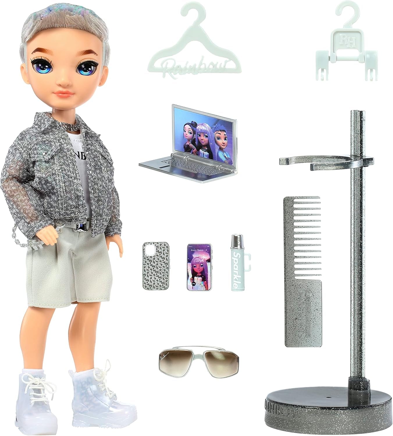 Bambola Arcobaleno di Alta Moda - Aidan Russell - Bambola Viola - Abito alla moda e 10+ Accessori da Gioco Colorati - Per Collezionisti e Bambini dai 4 ai 12 Anni