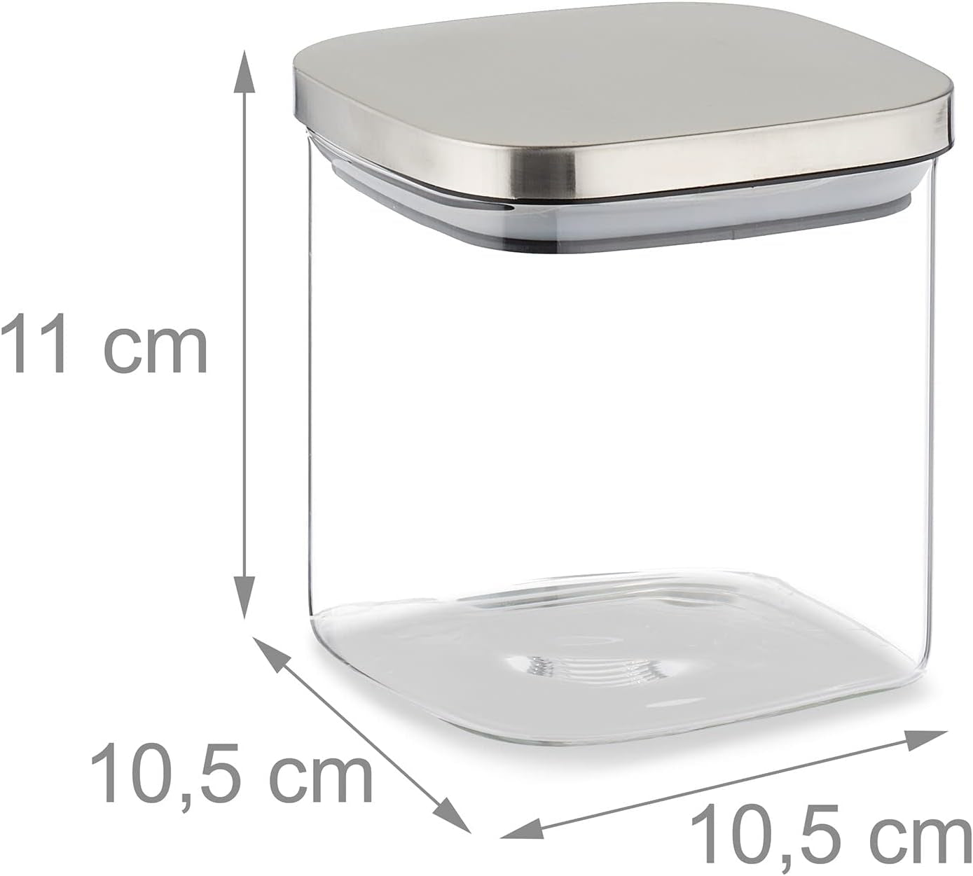 Relaxdays Barattoli con Coperchio Set da 3 Barattoli Quadrati da 600 ml Contenitori in Vetro a Tenuta stagna Scatole per Alimenti Trasparente/Argento Naty Shop