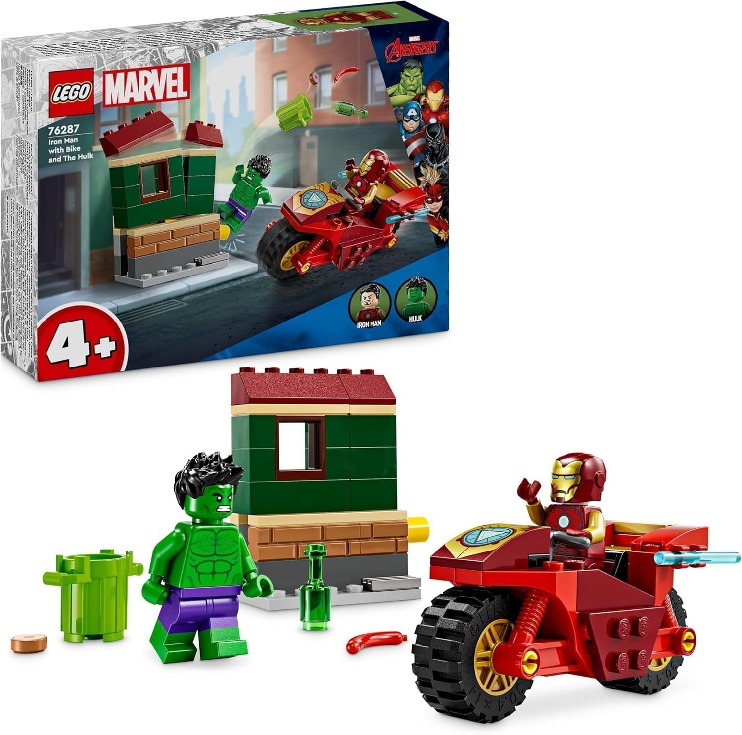 LEGO Marvel Iron Man con bici e Hulk, giocattolo da costruzione di supereroi per bambini, set da collezione di bici e minifigure, regalo per ragazze e ragazzi di 4 anni 76287 Set da costruzione Besuche den LEGO-Store Titolo predefinito